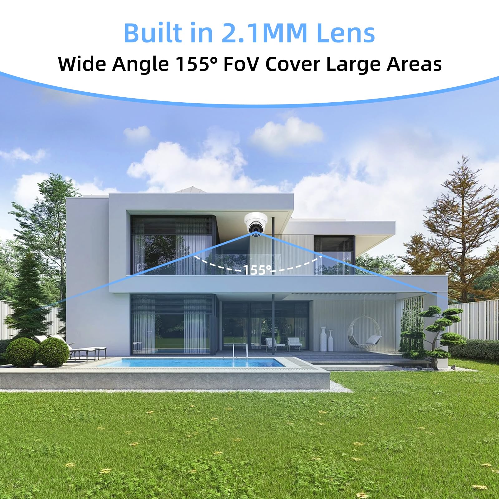 Real Hd 4K 8Mp 155 Wide Angle Poe Ip Camera Outdoor 2.1Mm Lens, 98Ft Night Vision, Built In Mic, H.265, Ip66, Compatible With Hi