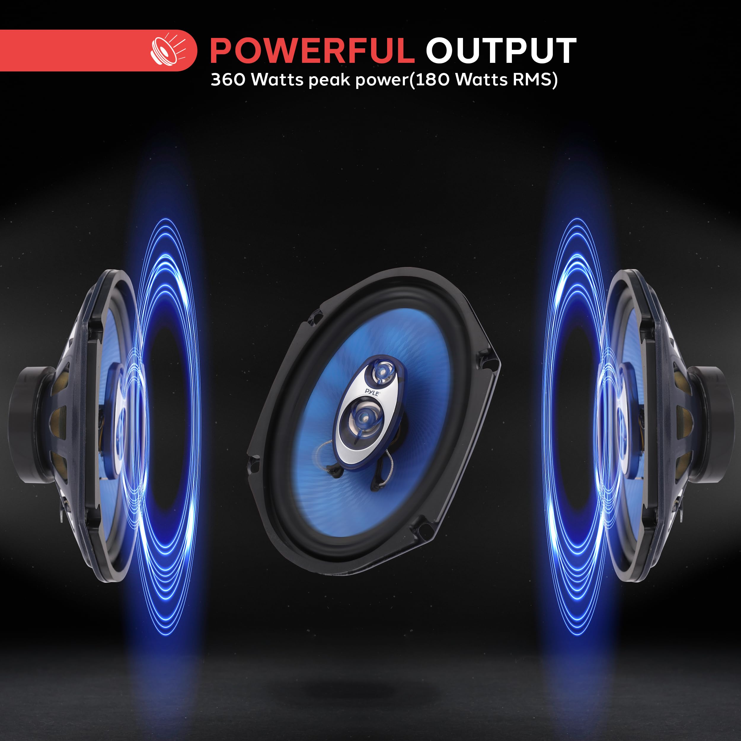 Pyle 4'' Car Sound Speaker (Pair)   Upgraded Blue Poly Injection Cone 2 Way 180 Watt Peak W/ Non Fatiguing Butyl Rubber Surround