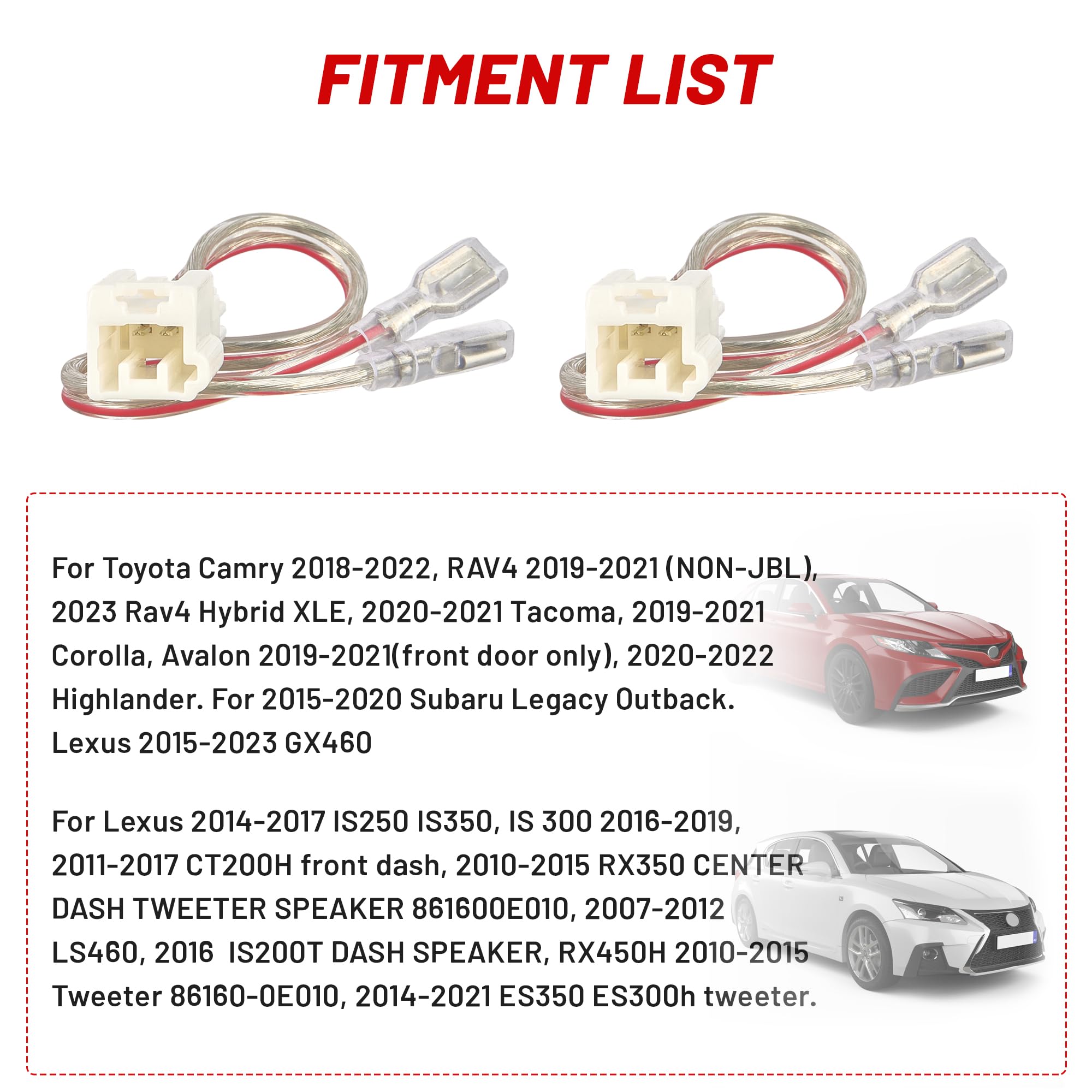 Red Wolf Front Or Rear Door Speaker Wire Harness Connector Adapter For Toyota 2018 2022, Camry Rav4 Avalon, 2020 Tacoma Door Speakers, Lexus Is Ct 2011 2018 Dash Tweeter Only