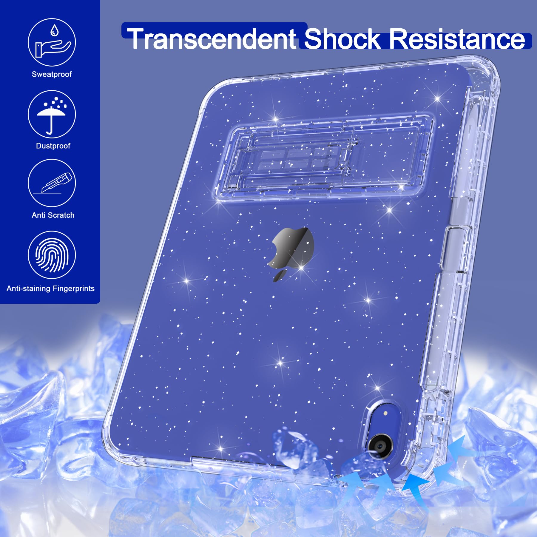 Rantice Ipad 10Th Generation Case, Pencil Holder & Kickstand   Slim, Glittery And Shockproof Bumper For Women And Girls, Clear G