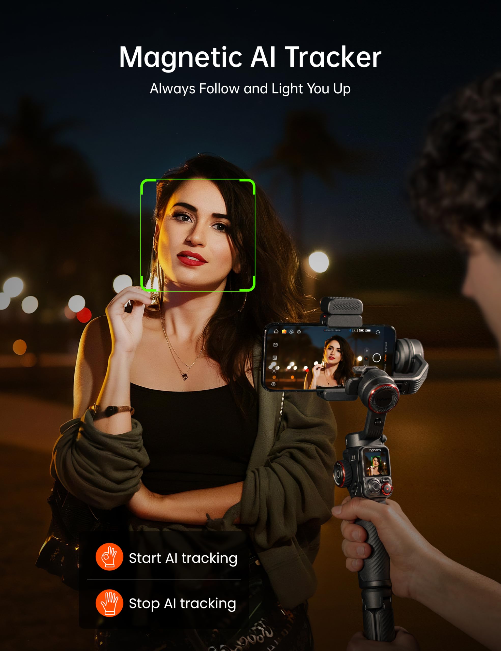 Hohem Isteady M7 Smartphone Gimbal Stabilizer, Ai Tracking Sensor With Fill Light, 1.4 Full Color Detachable Touchscreen Remote