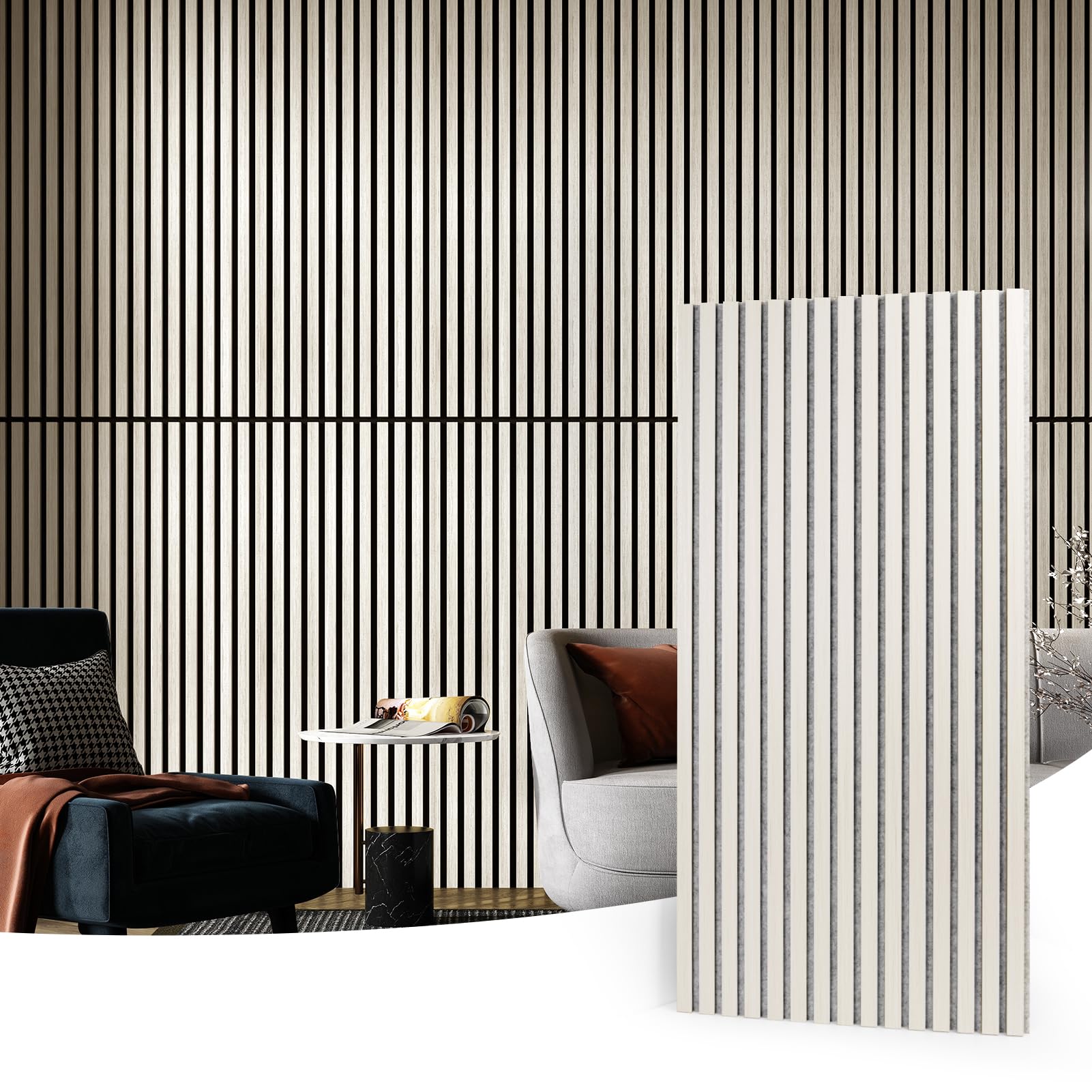 Art3D 2 Wood Slat Acoustic Panels For Wall And Ceiling   3D Fluted Sound Absorbing Panel With Wood Finish   White Elm