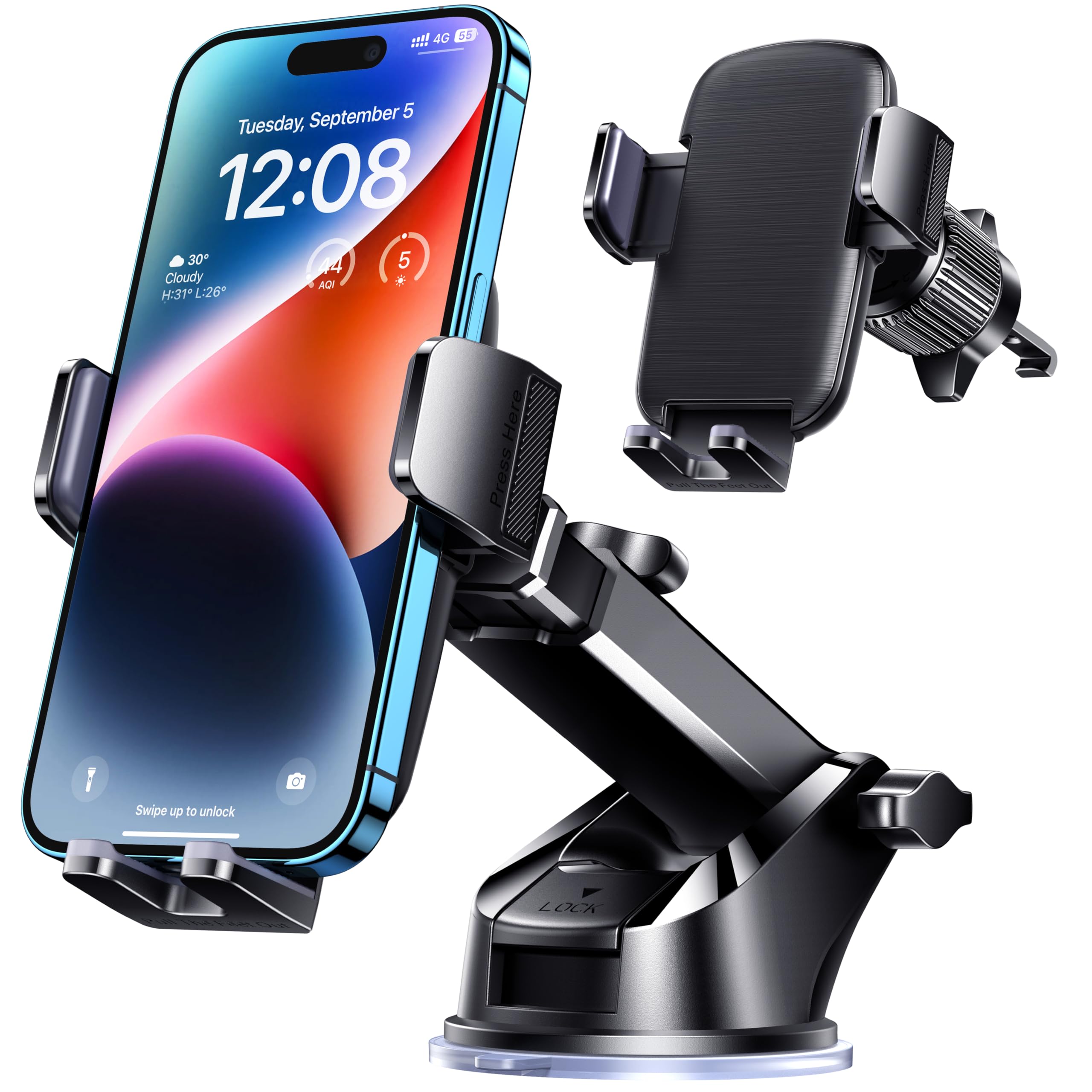 Ticilfo Phone Mount For Car Phone Holder [Military-Grade Suction & Stable Clip] Car Phone Holder Mount Windshield Dashboard Air 