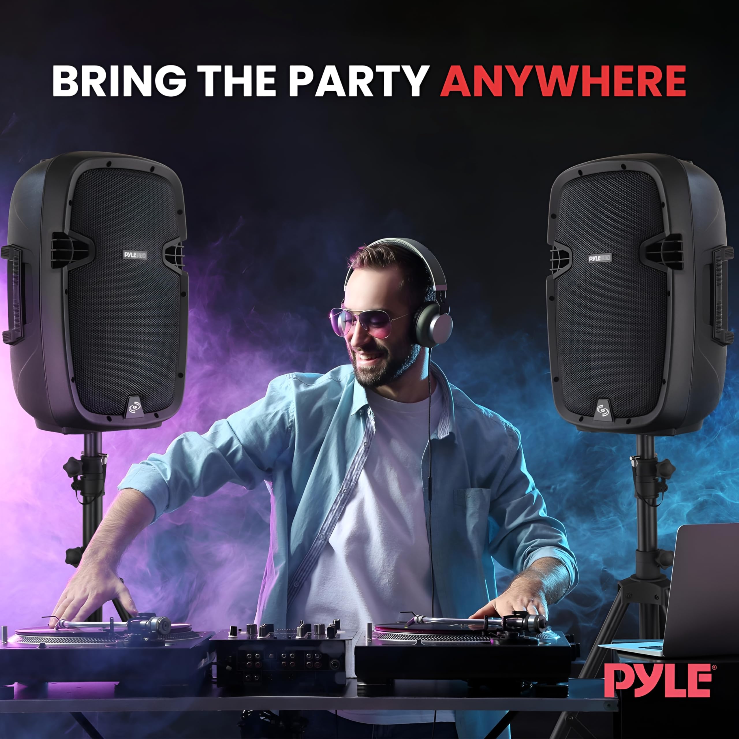 Pyle Wireless Portable Pa System - 1000W High Powered Bluetooth Compatible Active + Passive Pair Outdoor Sound Speakers W/ Usb S