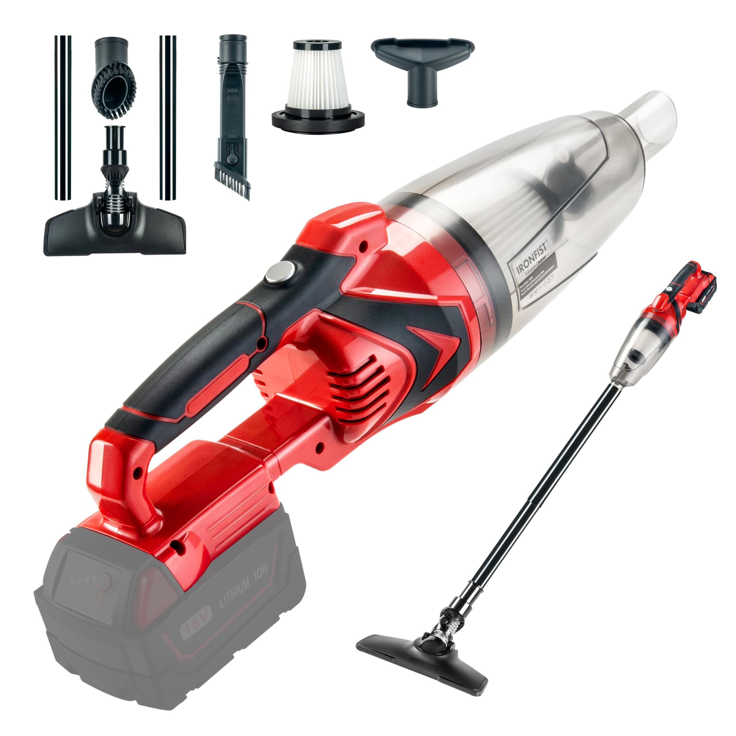 Ironfist Cordless Vacuum Cleaner For Milwaukee M18 Batteries, Handheld Vacuum Cleaner Portable For Hard Floor Carpet Car Pet Hai