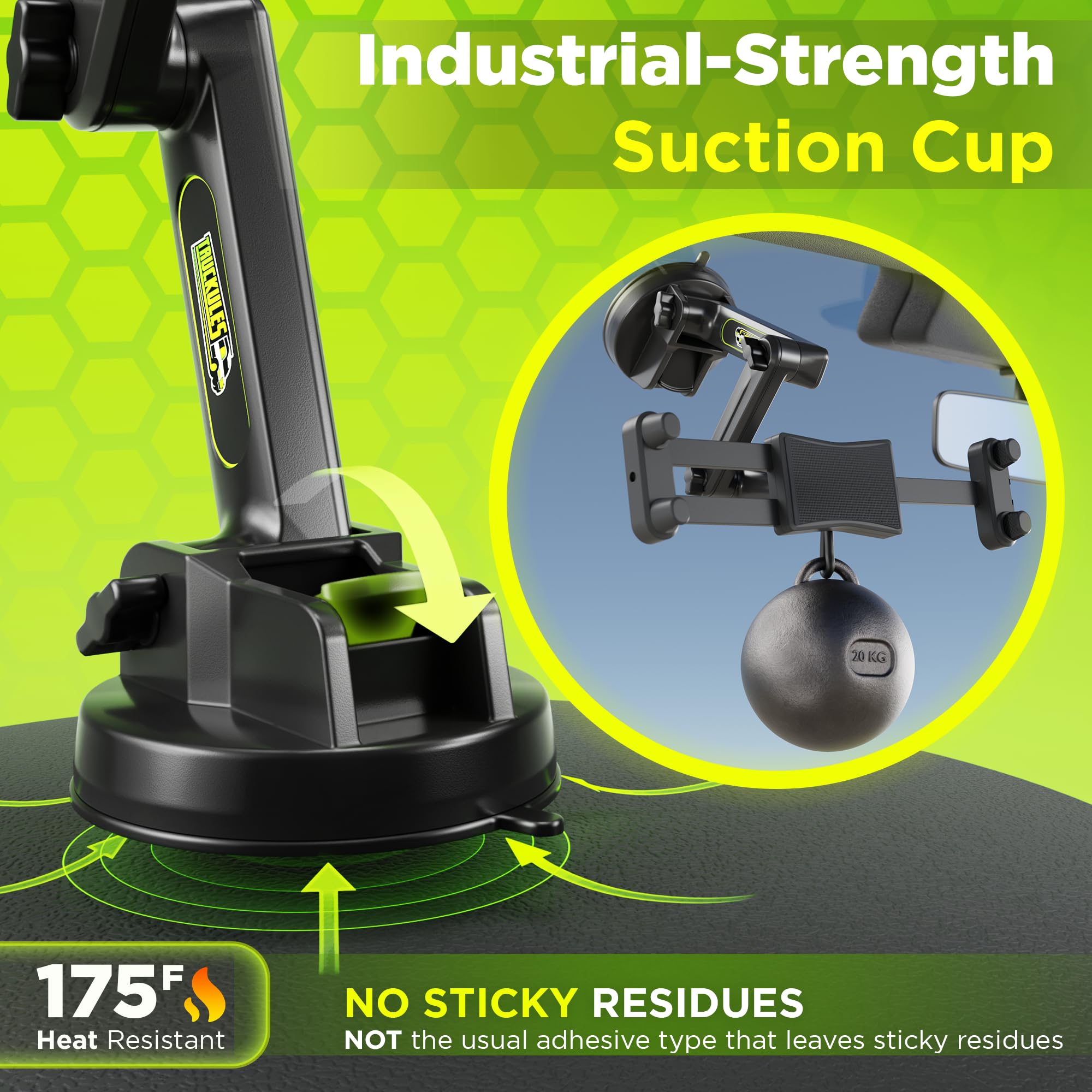 Truckules Tablet Mount For Truck, Heavy Duty Super Suction Cup For Tablet & Ipad Mount Truck Dashboard Windshield 16.7 Inch Long