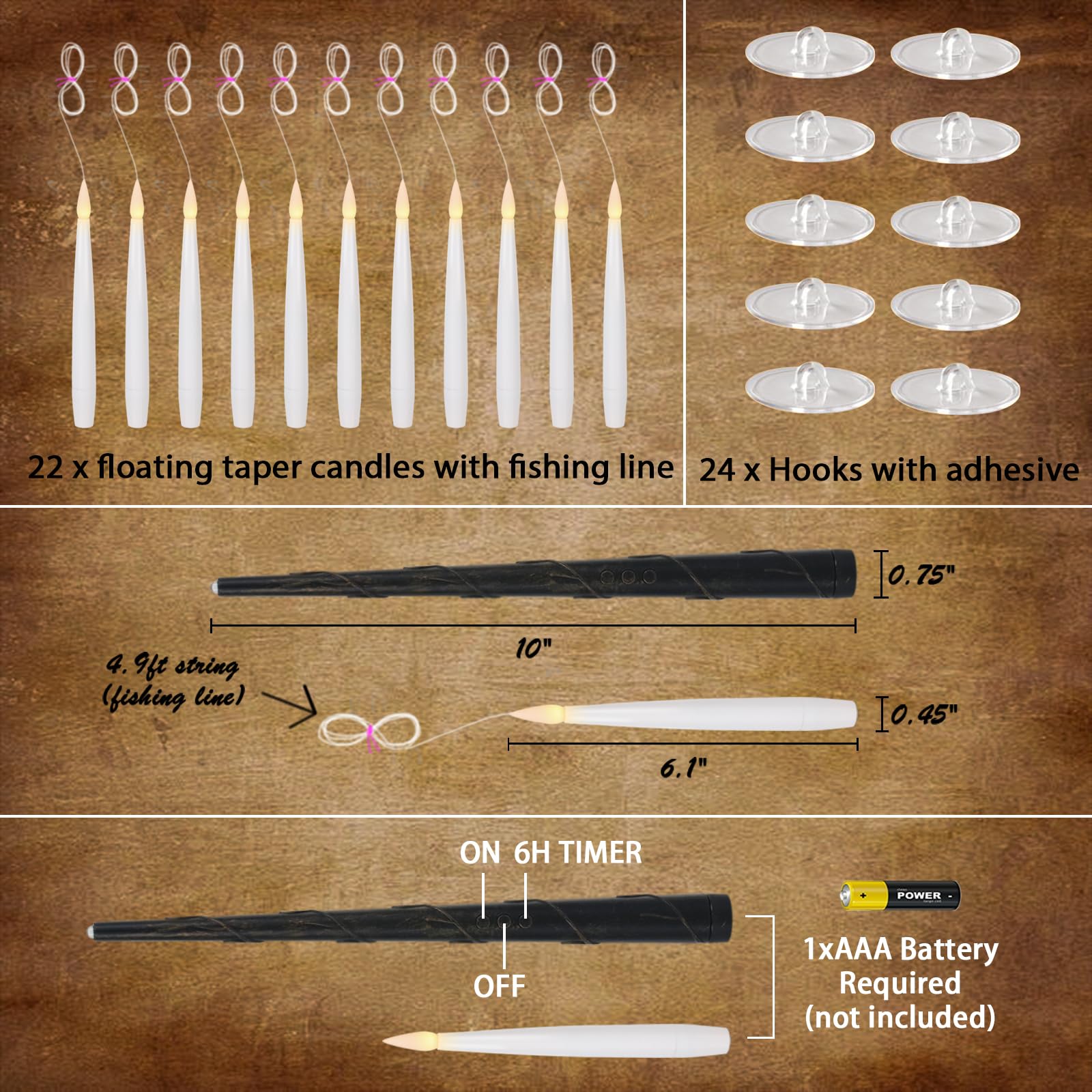 Wondise 22Pcs Floating Flameless Candles With Wand Remote Timer, Hanging Battery Operated Magic Taperture Candles Flickering Win