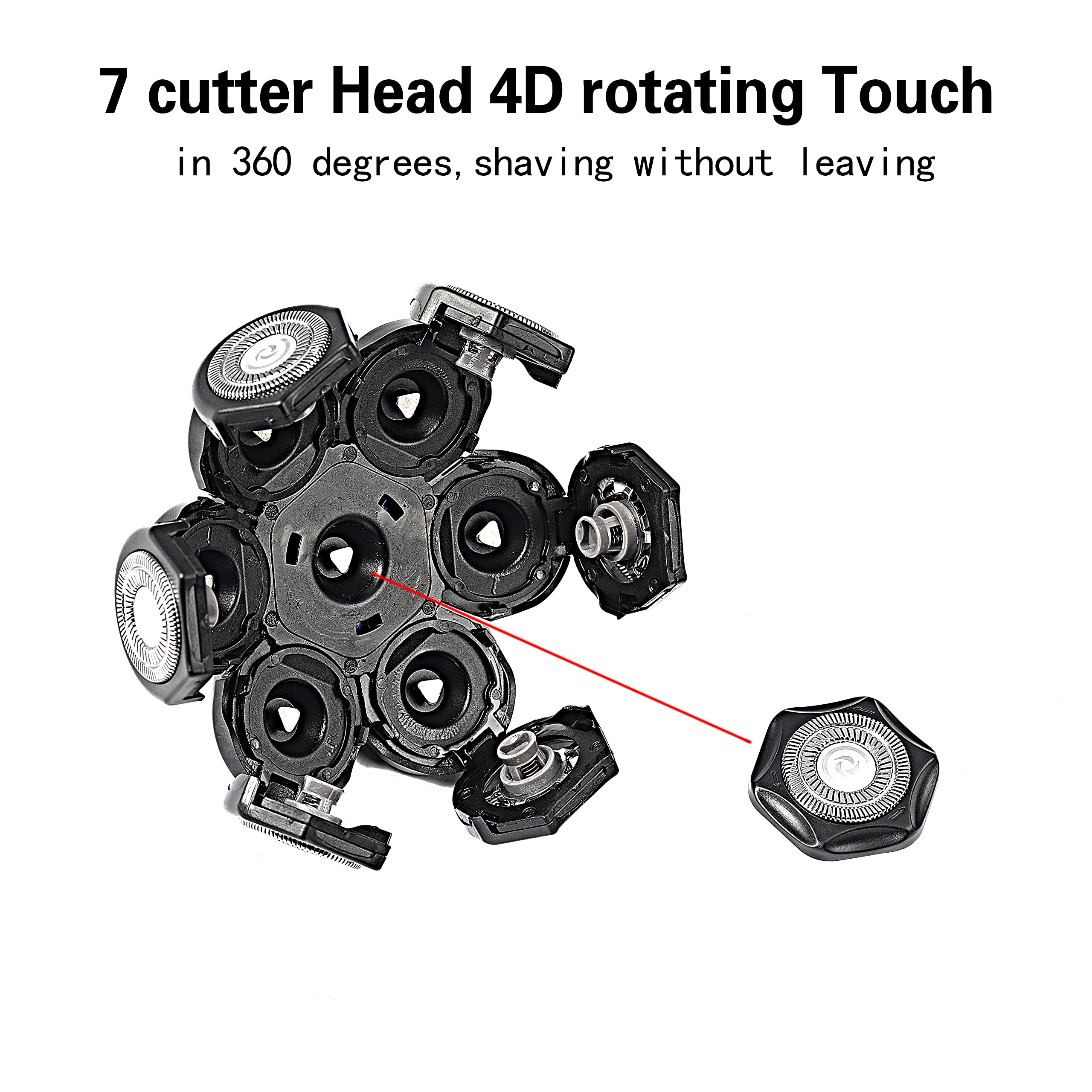 7 Blades Head Men'S Electric Shaver Replacement Heads Floating Washable Shaver Replacement Blades For Bald Men (Black)