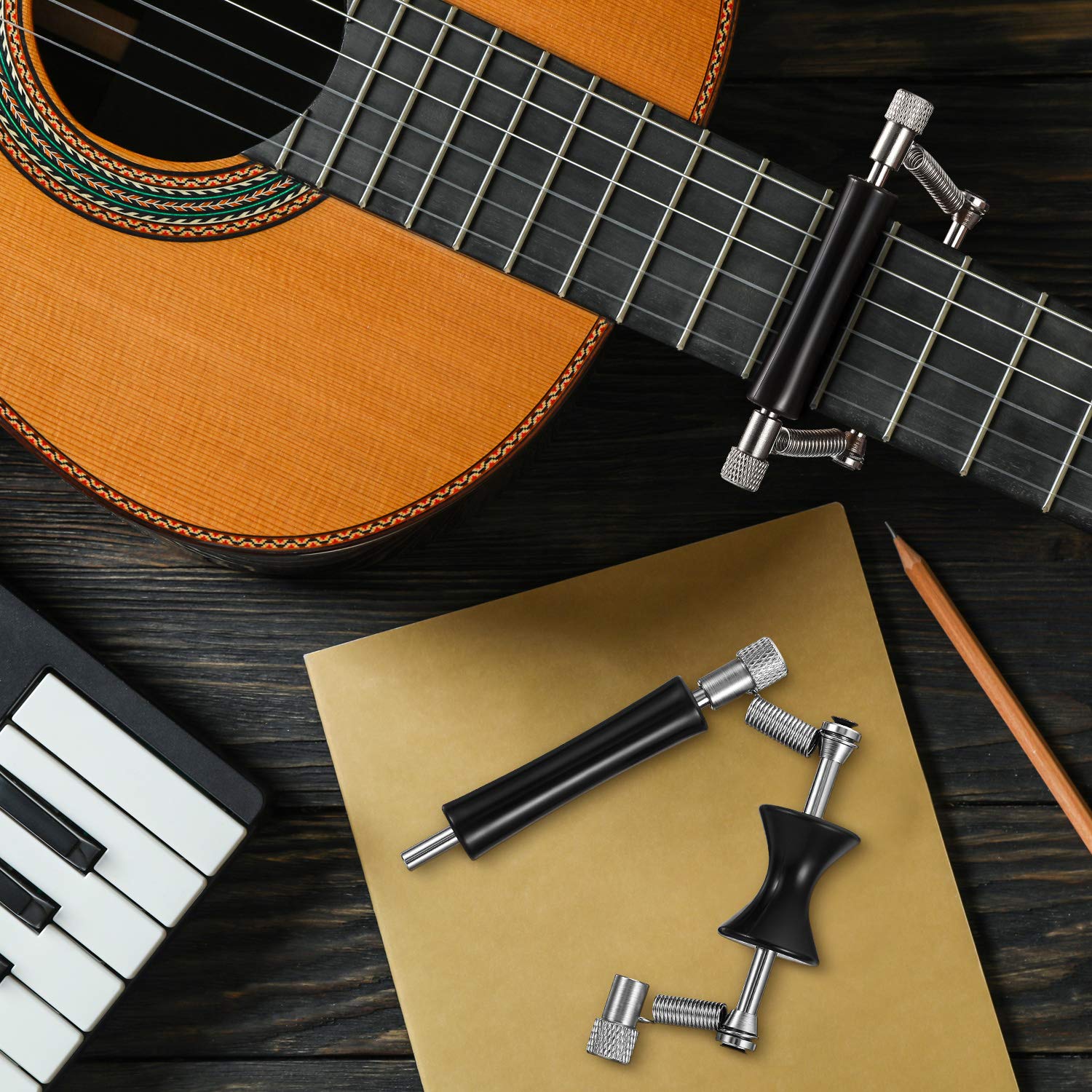 Pamo String 2 Pack Guitar Rolling Capo Sliding Adjustable Rubber and Stainless ...