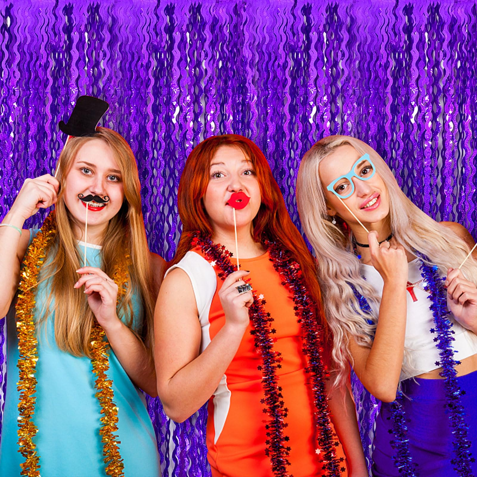 Tinsel Foil Fringe Curtains Wavy Backdrop For Parties Sparkle Metallic Wavy Foil Fringe Backdrop Curtain For Party Decorations P