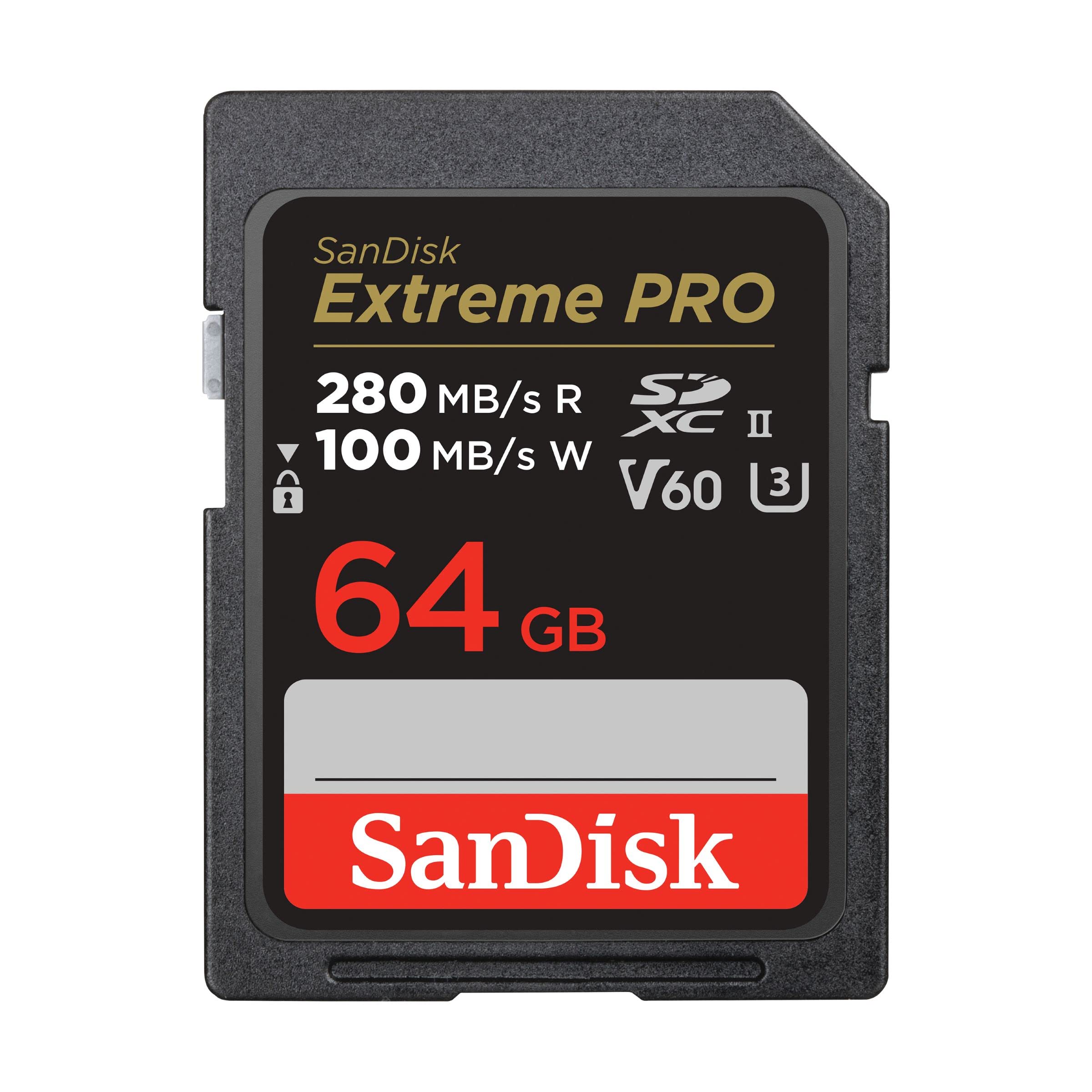 SanDisk 64GB Extreme PRO SDXC UHSII Memory Card  C10, U3, V60, 6K, 4K UHD, SD Card  SDSDXEP064GGN4IN