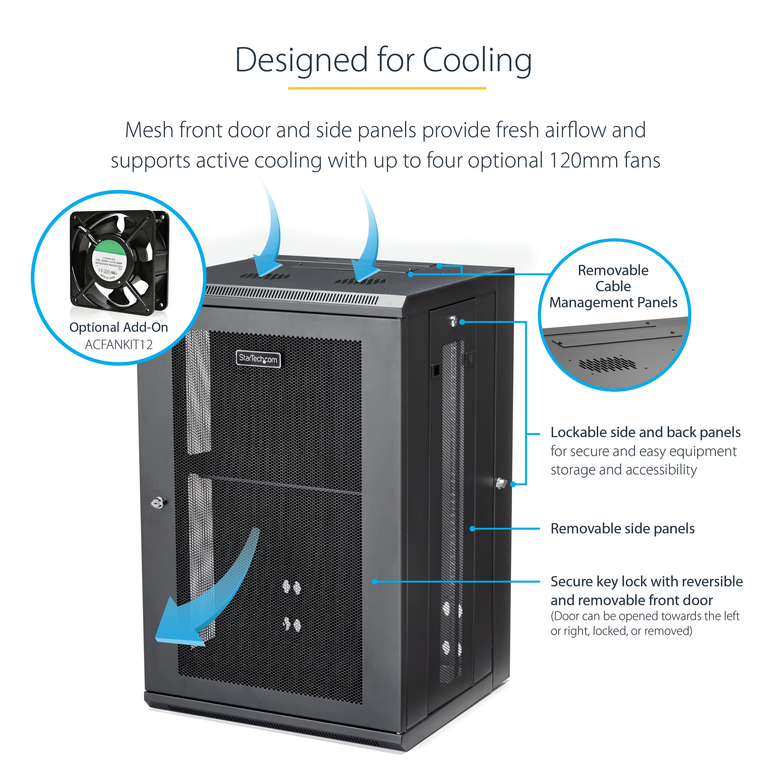 Startech.Com 4-Post 18U Wall Mount Network Cabinet W/ 1U Shelf, 19 Wall-Mounted Server Rack For It / Data Computer Equipment