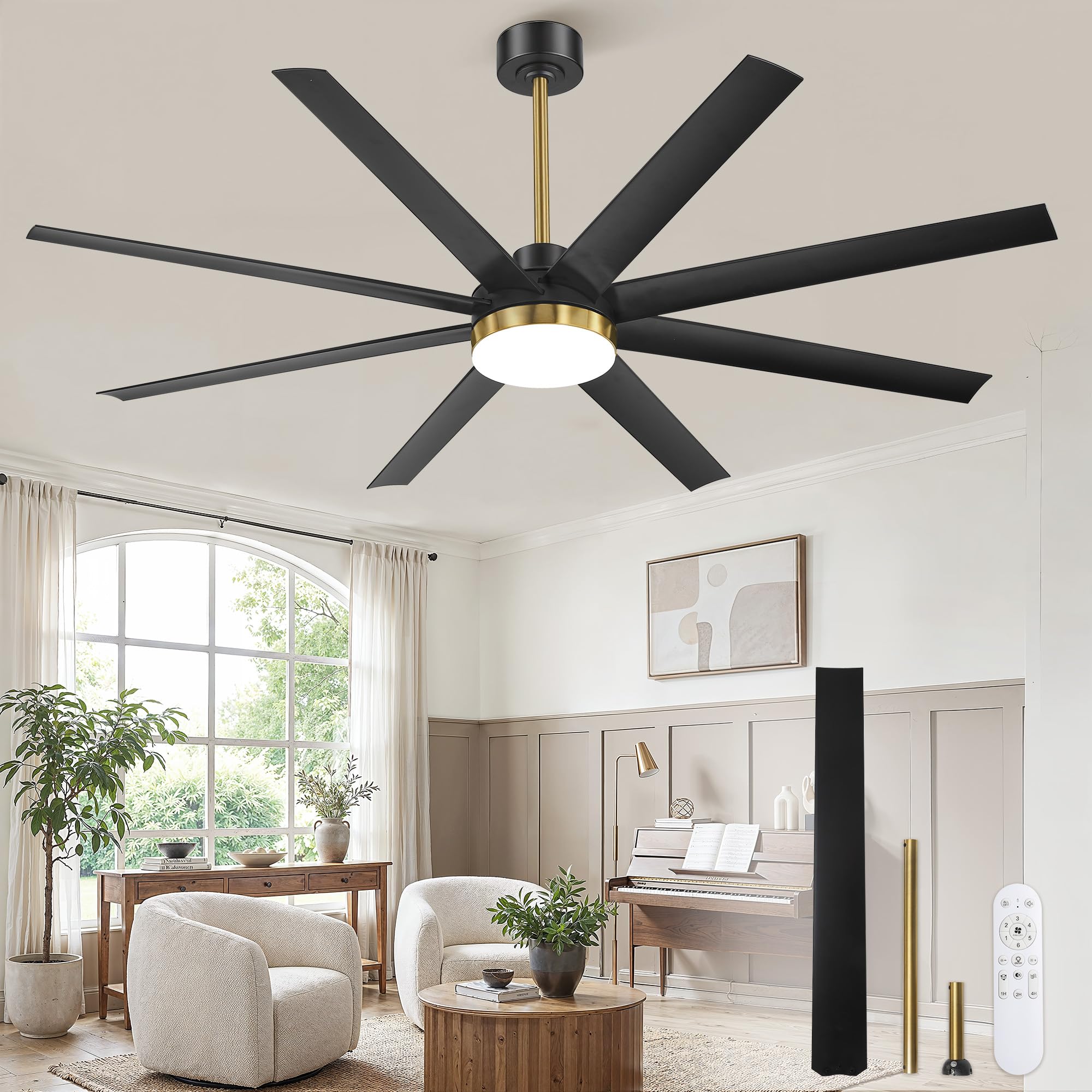 Fanbulous 65 Inch Large Ceiling Fans with Lights, Black Ceiling Fan with Remote Control, Dimmable, 3CCT, Quiet, Modern Ceiling f