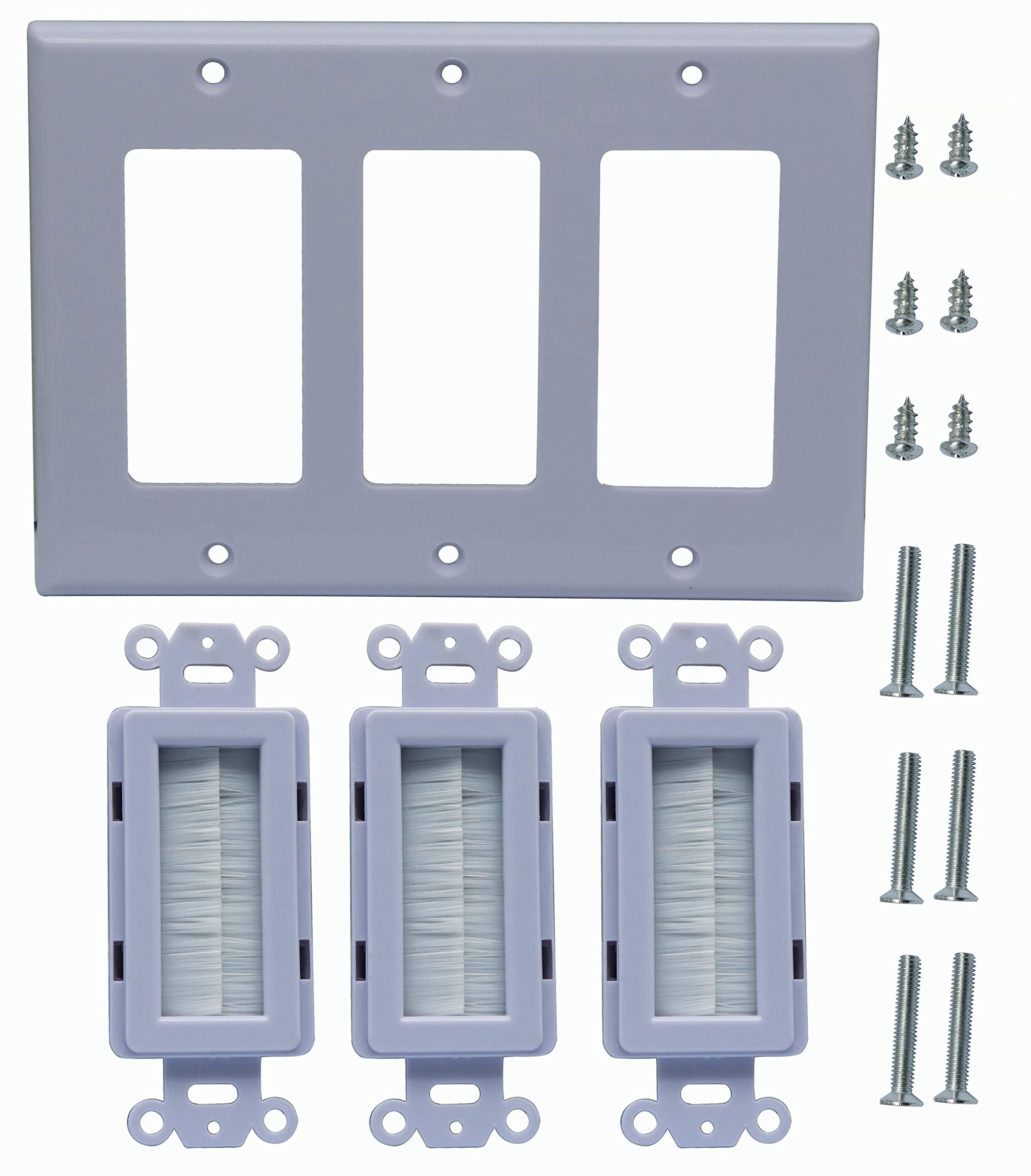 Zdycgtime 3 Gang Brush Wall Plate For Cabling Cable Plate Internal Management Rj45 Usb Audio Video Cable Pass Through Brush Styl