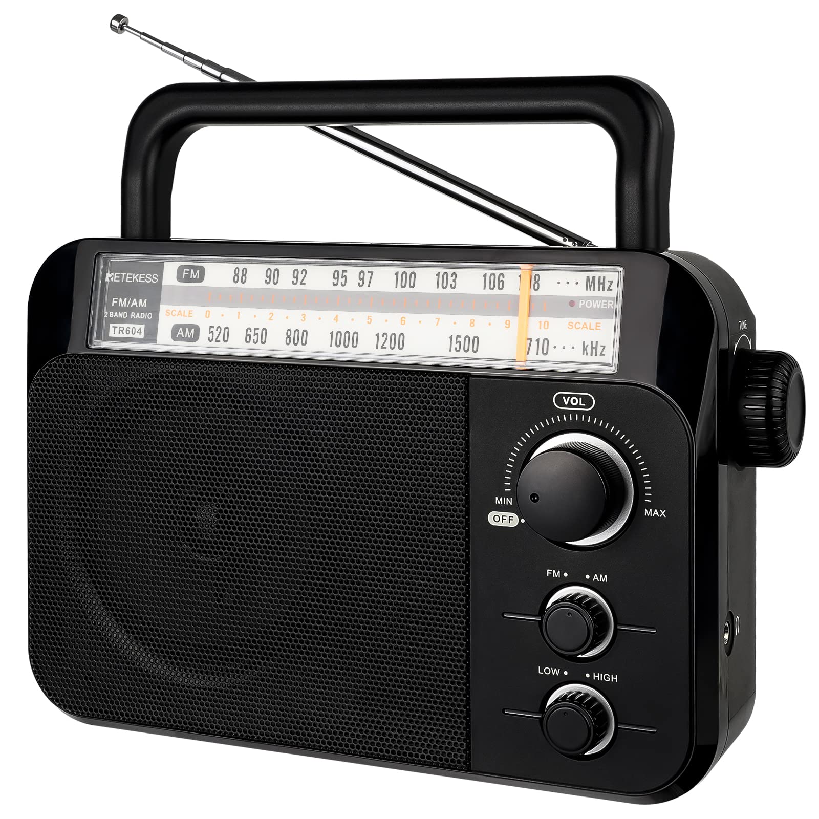Retekess Tr604 Am Fm Radio, Battery Operated Radio Portable, Am Fm Radio Plug In Wall, High/Low Tone Mode, Big Speaker, Earphone