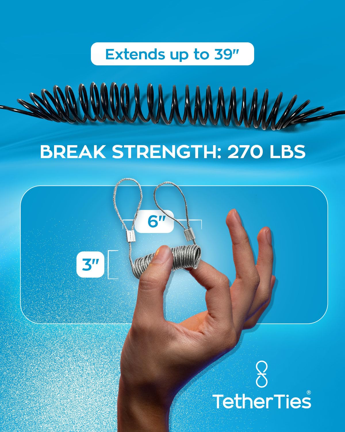 Tetherties Coils 5 Pack   Extendable, Expandable, Retractable Cable Tethers, Anti Theft Cable Locks, Security Cable With Nylon Coated Stainless Steel Wire, Free Crimping Tool, Secure Devices