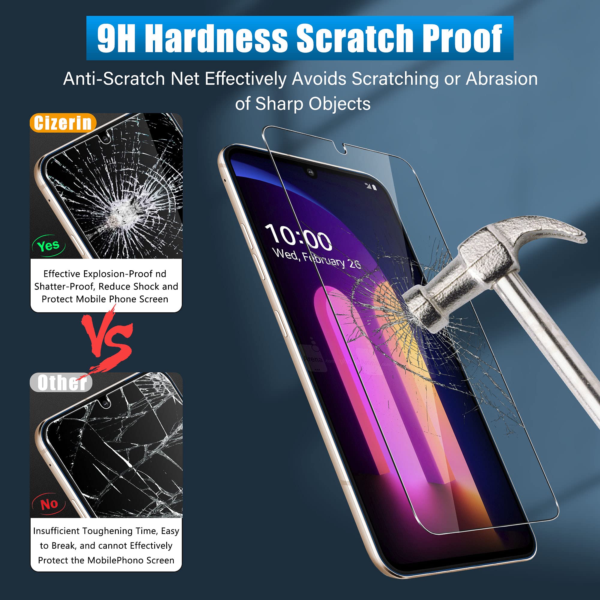 Cizerin [2+2 Pack] Tempered Glass Screen Protector For Lg V60 Thinq /5G / 5G Uw   And Camera Lens Protector   Anti Fingerprint