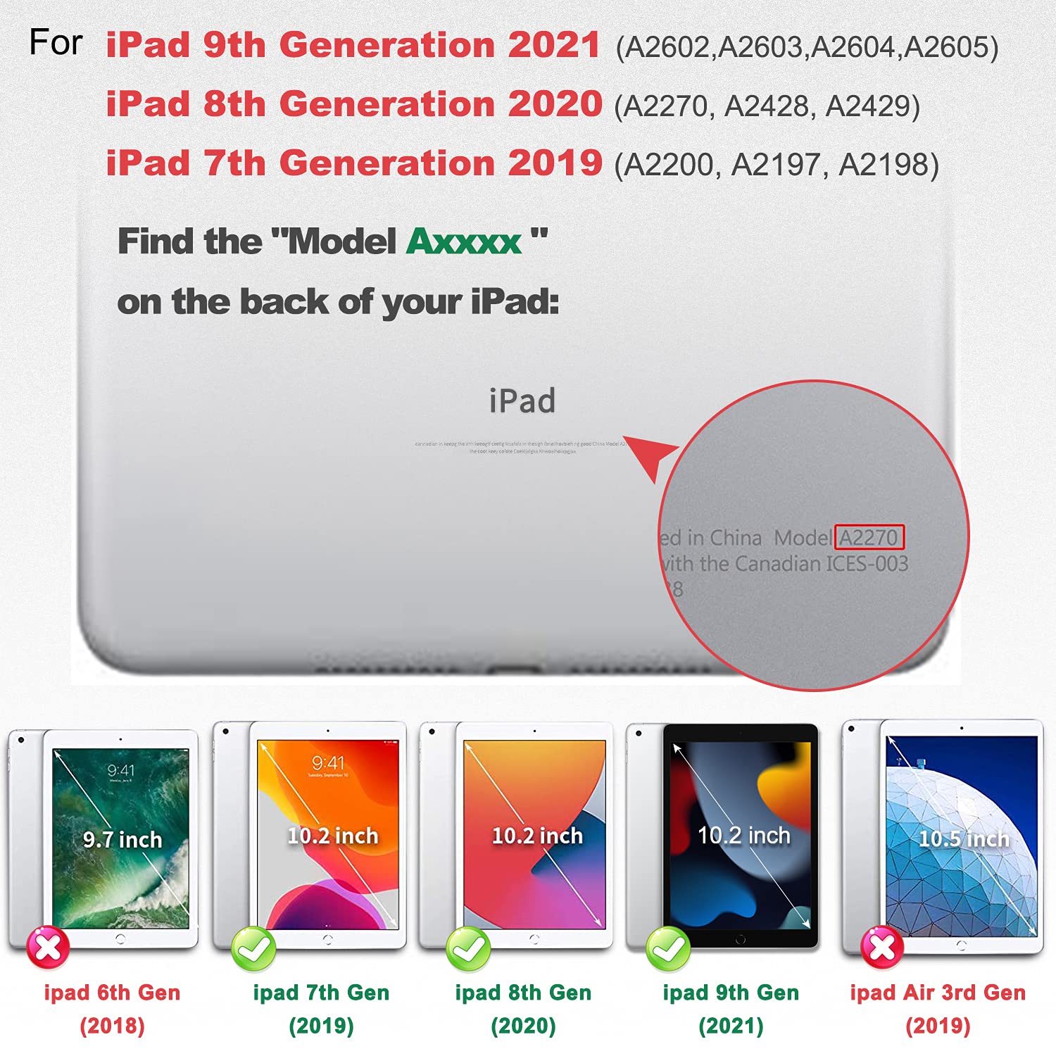 Batyue Ipad 9Th/ 8Th/ 7Th Generation Case (Ipad 10.2 Inch Case 2021/2020/2019) With Screen Protector, Rotating Stand/Hand Strap/