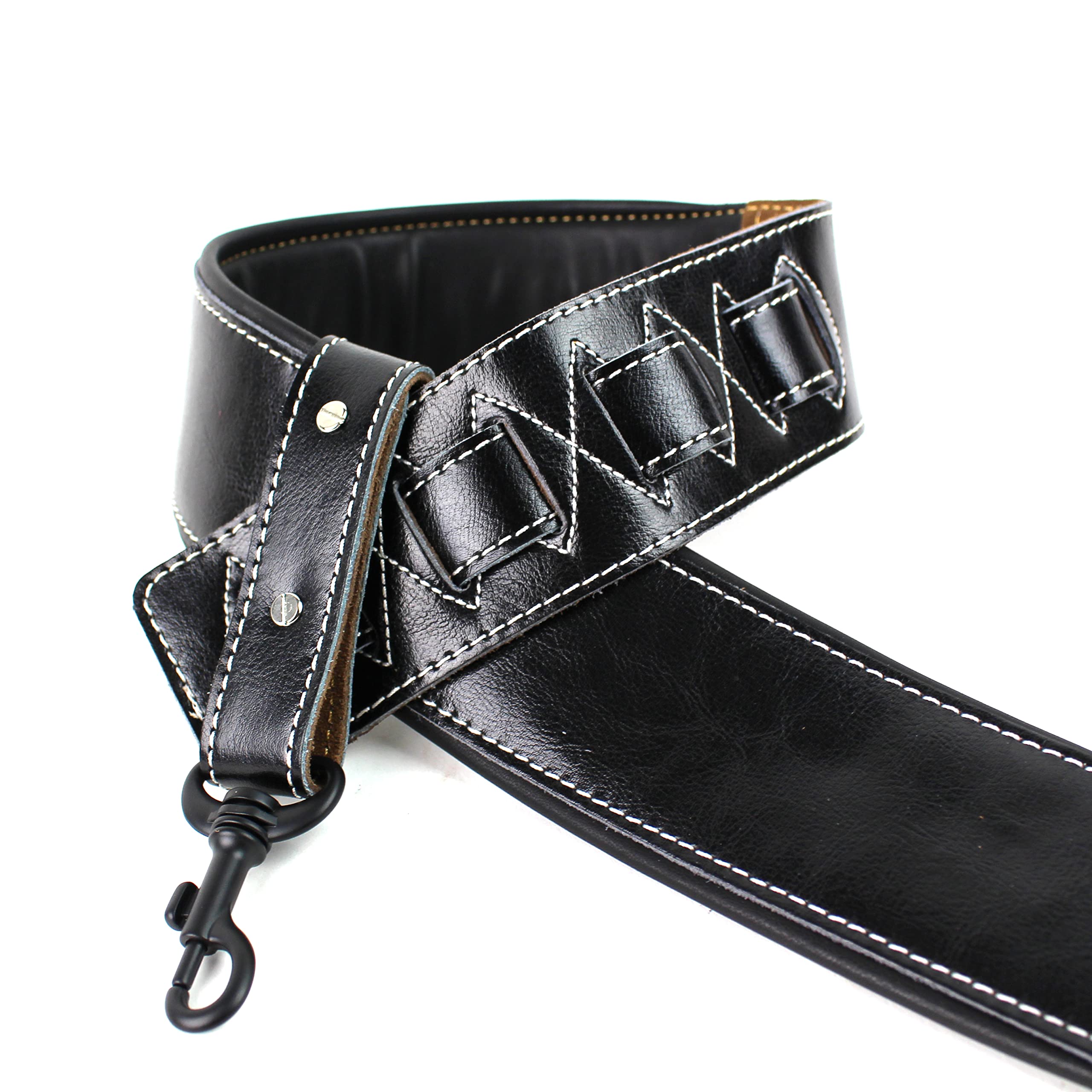 Walker & Williams Bs 74 Blk Premium Handmade Soft Black Full Grain Leather Padded Clip Style Banjo Strap For Bluegrass And Frail