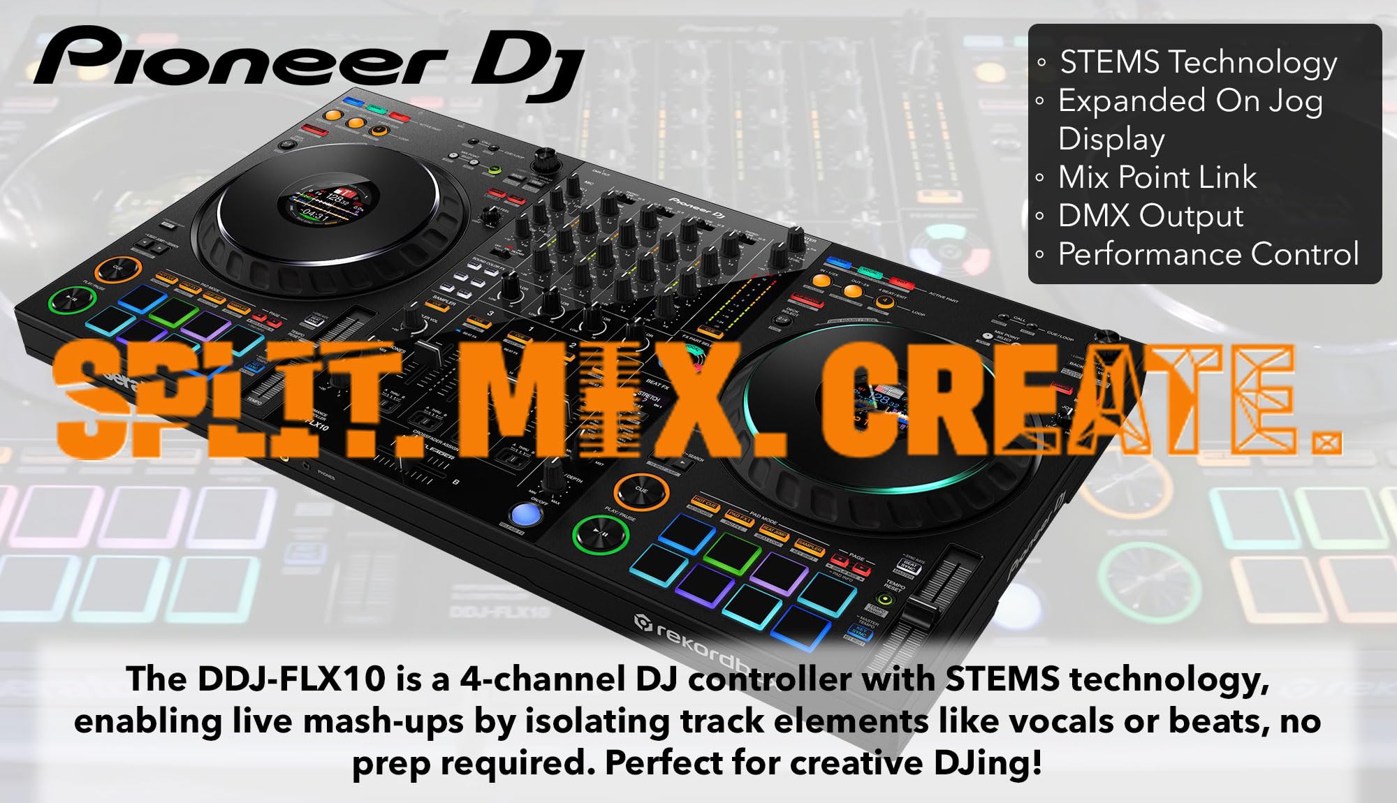 Pioneer Ddj-Flx10 4-Channel Professional Dj Controller - Black Bundle With Case, Laptop Stand, Hdj-Cue1 Headphones, Xlr Micropho