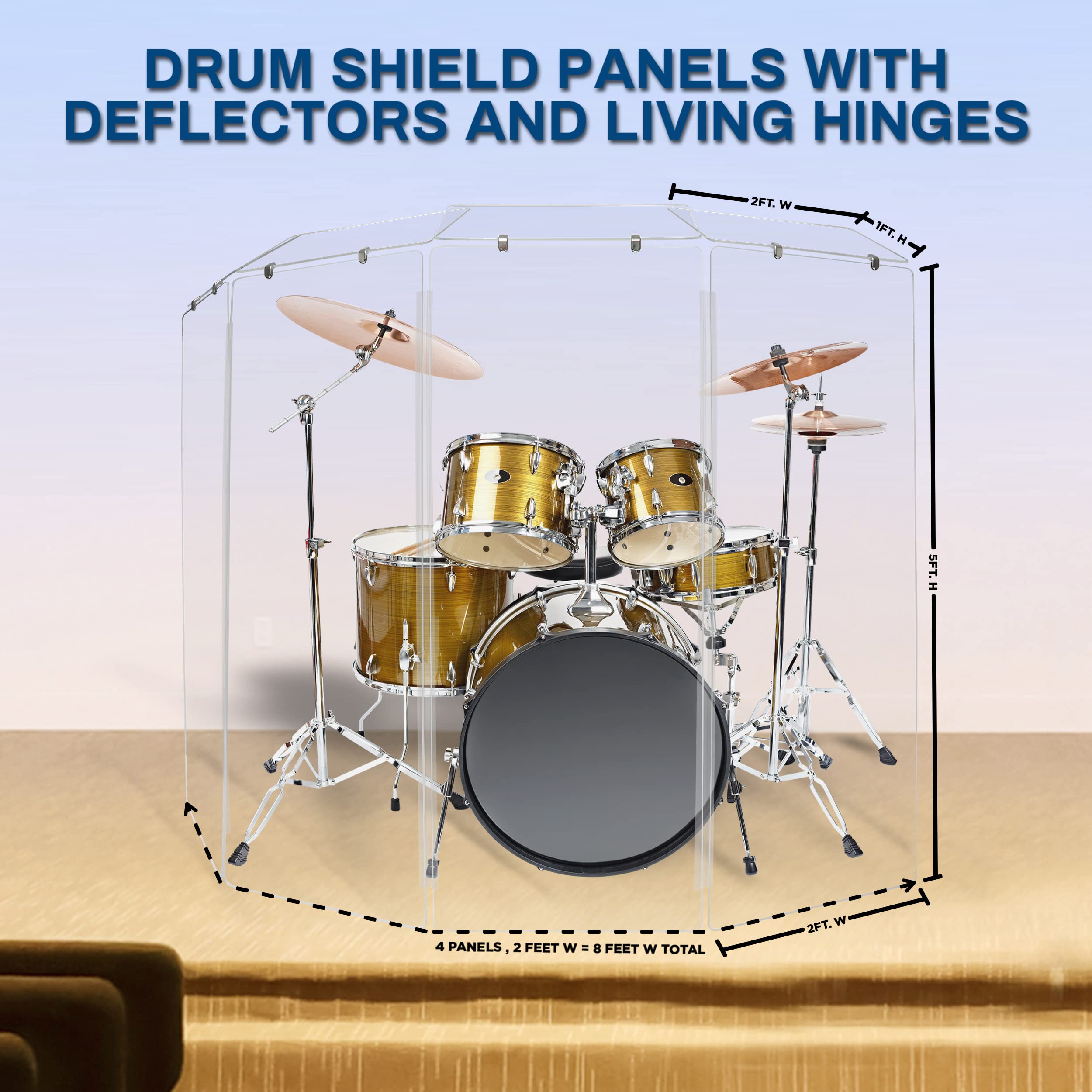 Pennzoni Drum Shield 5Ft W/Deflectors & Plastic Hinges, Comes W/ 4 Drum Panels, Plastic Hinges & Deflector Connectors, Premium C