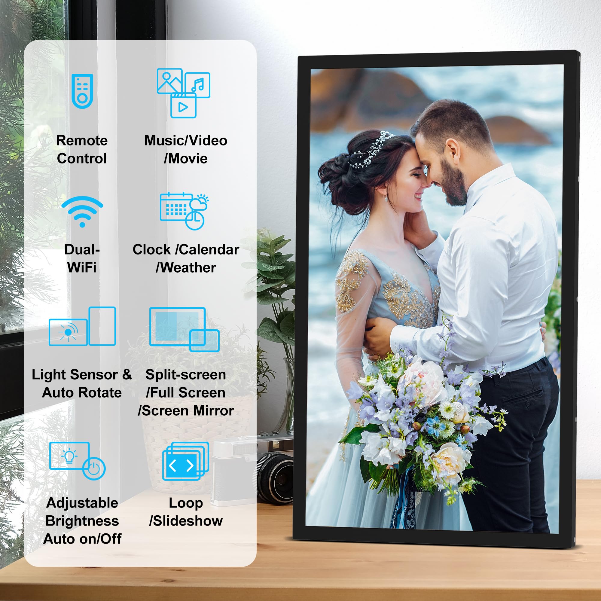Smart Digital Picture Frame Large Digital Photo Frame   21.5 Inch App Frames 1920X1080 Ips Screen, 32Gb, Remote Control, Synchro