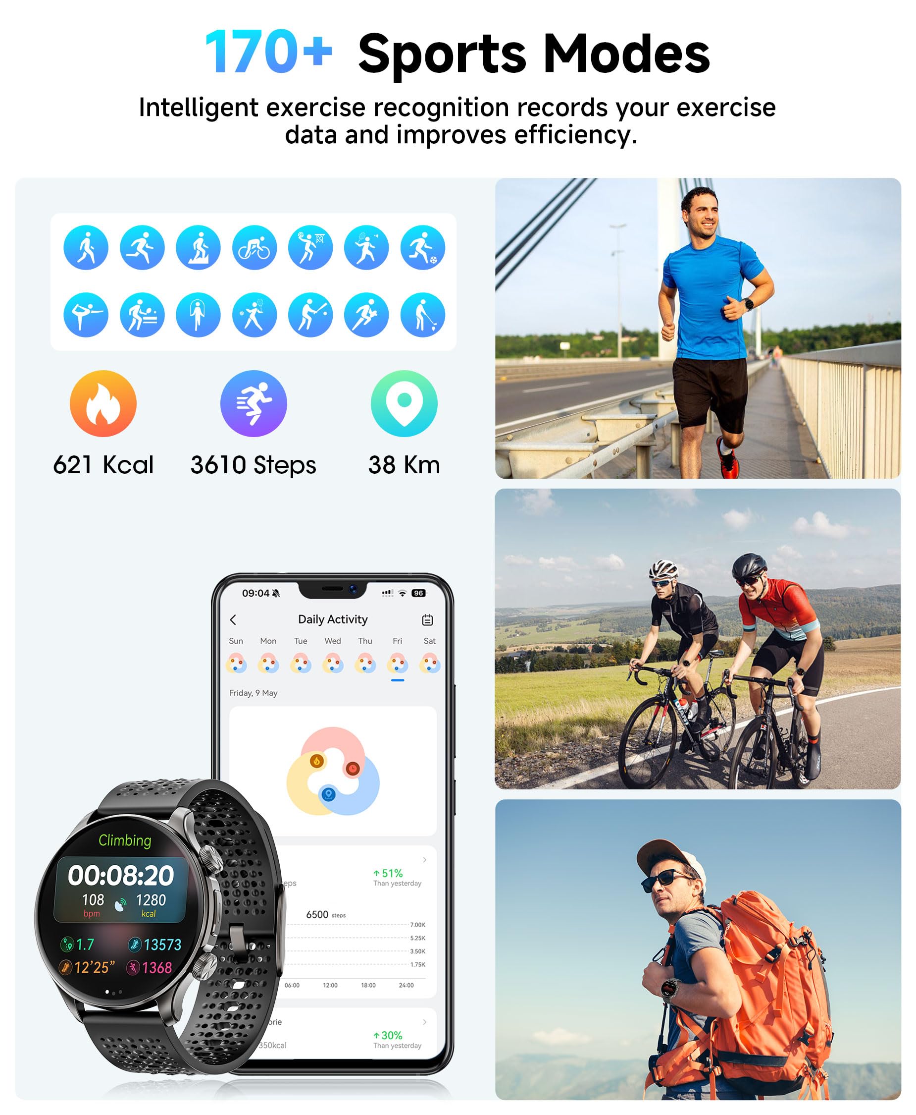 Gps Smart Watches For Men (Answer/Make Call), 1.60 '' Amoled Display Smartwatch, 170+ Sports Modes Fitness Tracker Watch With Co