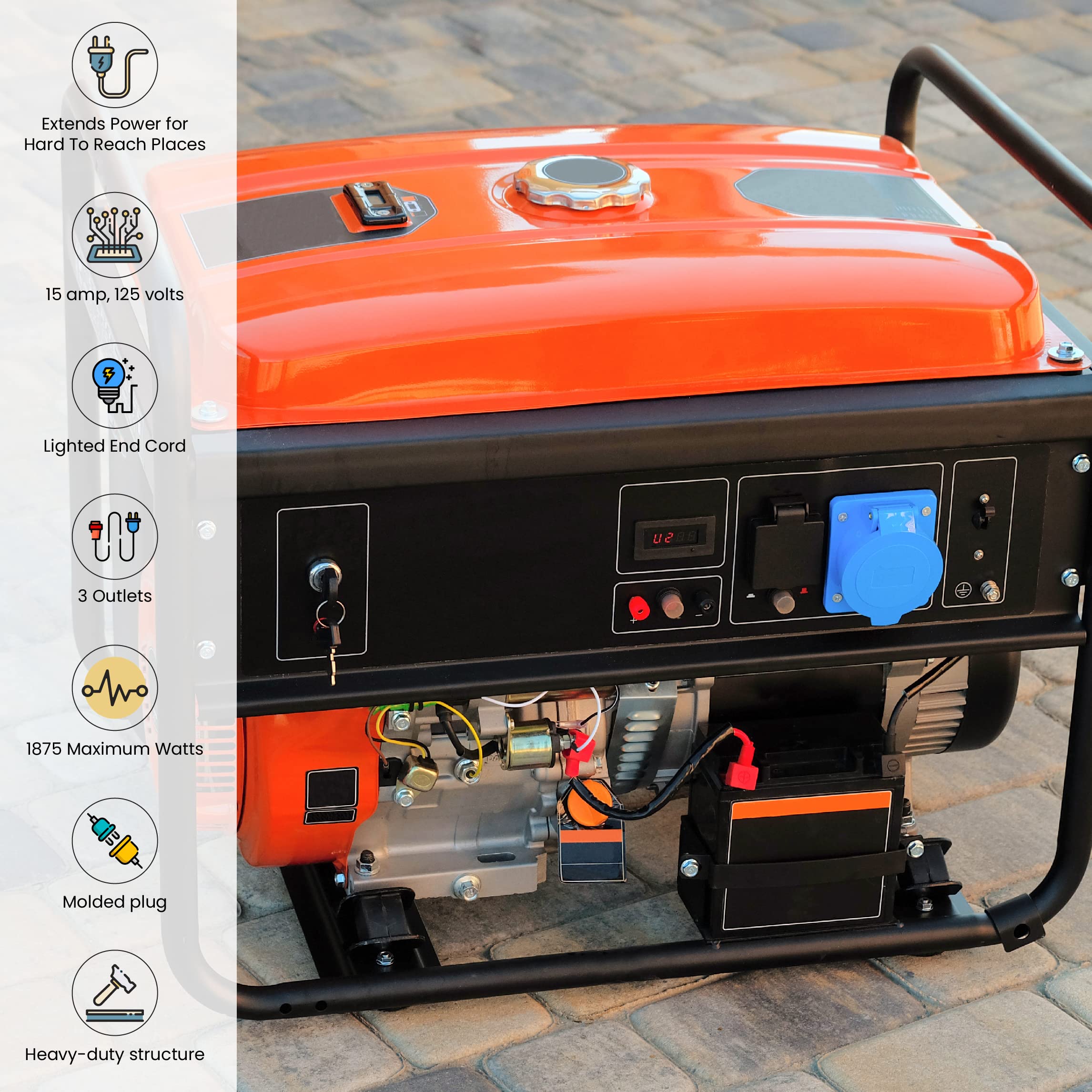 Gogreen Power (Gg 15302) 12/3 2' 3 Outlet Heavy Duty Extension Cord, Lighted End, 2 Feet