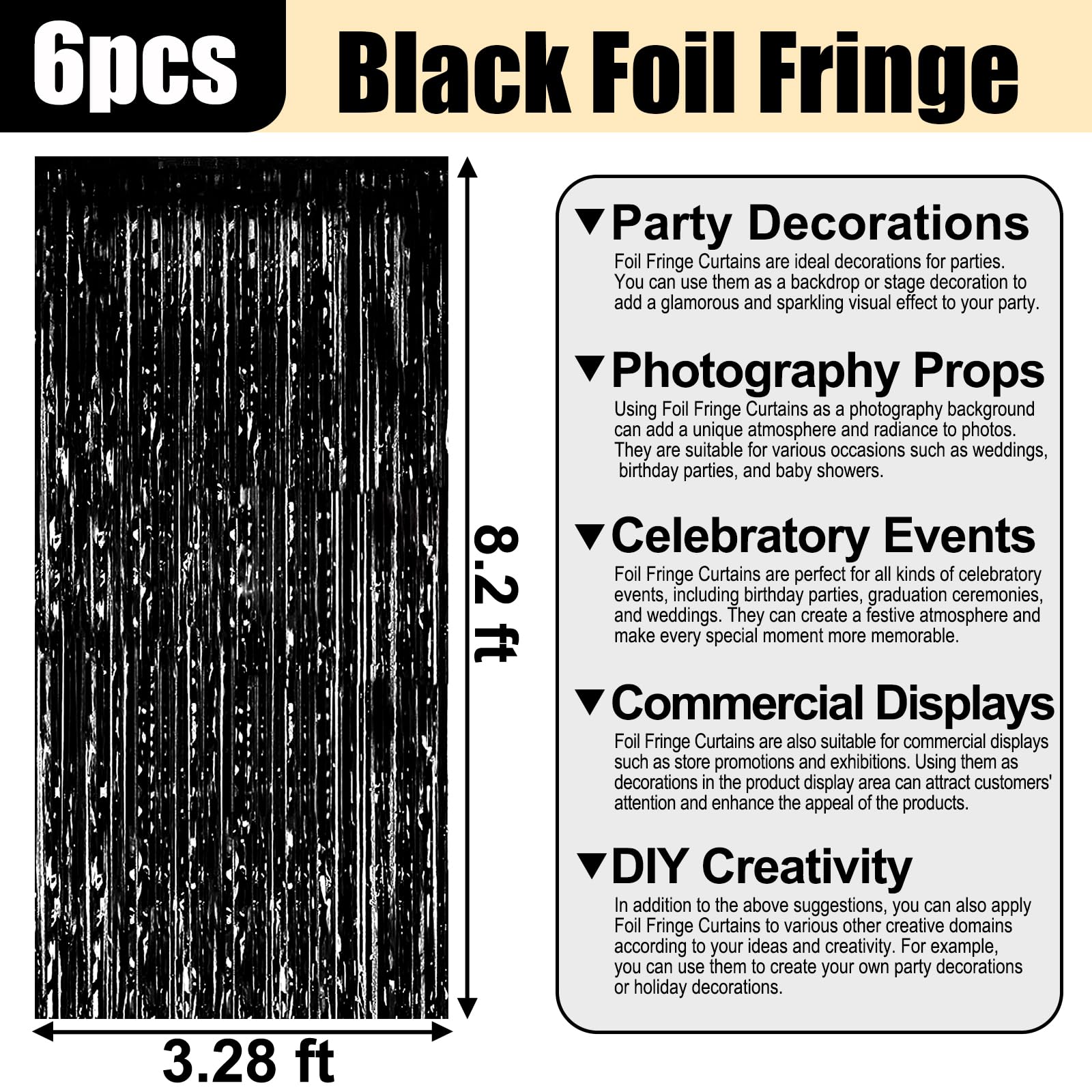 6 Pack Green Foil Fringe Curtain Backdrop, 3.28Ft X 8.2Ft Metallic Tinsel Foil Fringe Streamer Curtains For Photo Booth, Christm