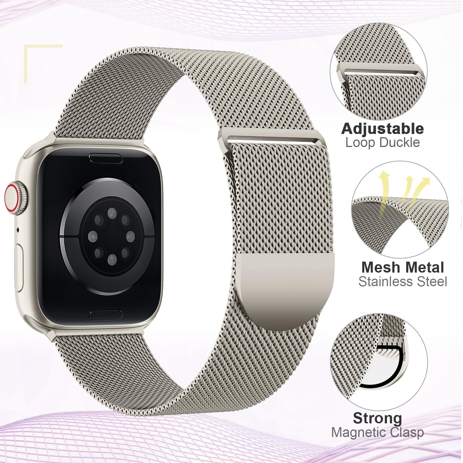 Zalaver Metal Band Compatible With Apple Watch Bands 38Mm 40Mm 41Mm 42Mm 46Mm 44Mm 45Mm 49Mm Women Men,Adjustable Magnetic Stain