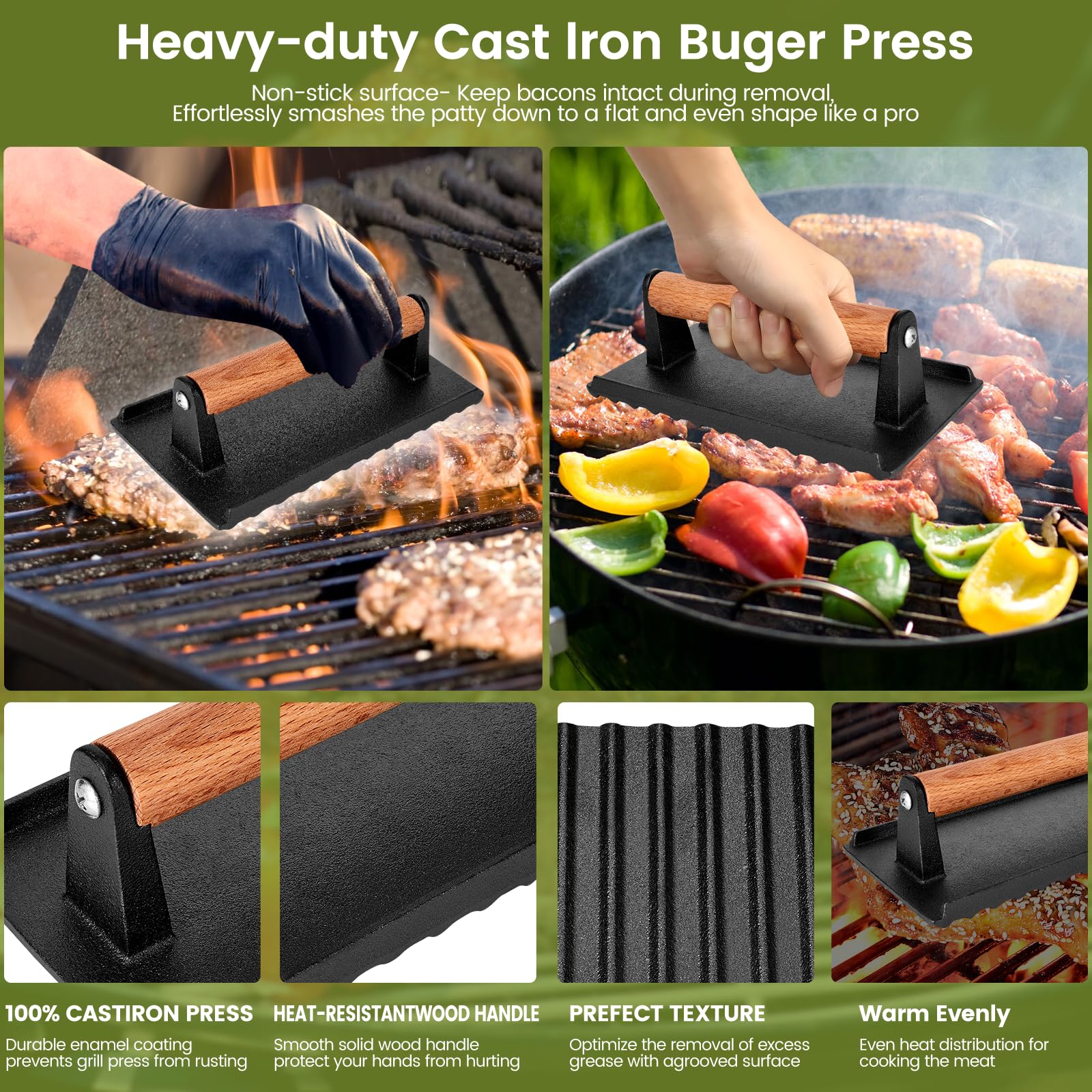 Burger Press, Blackstone 8.3   X4.3    Rectangle Heavy Duty Cast Iron Smash Burger Press Griddle Accessories With Heat Resistant