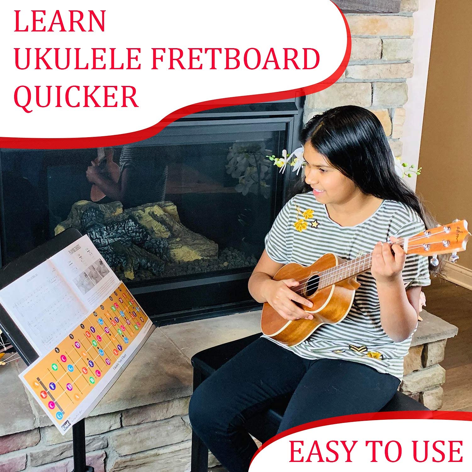 Color Coded Ukulele Guitar Fretboard Note Chart Learn To Play Guitar And Music Theory, Suitable For All Levels, Made In Usa