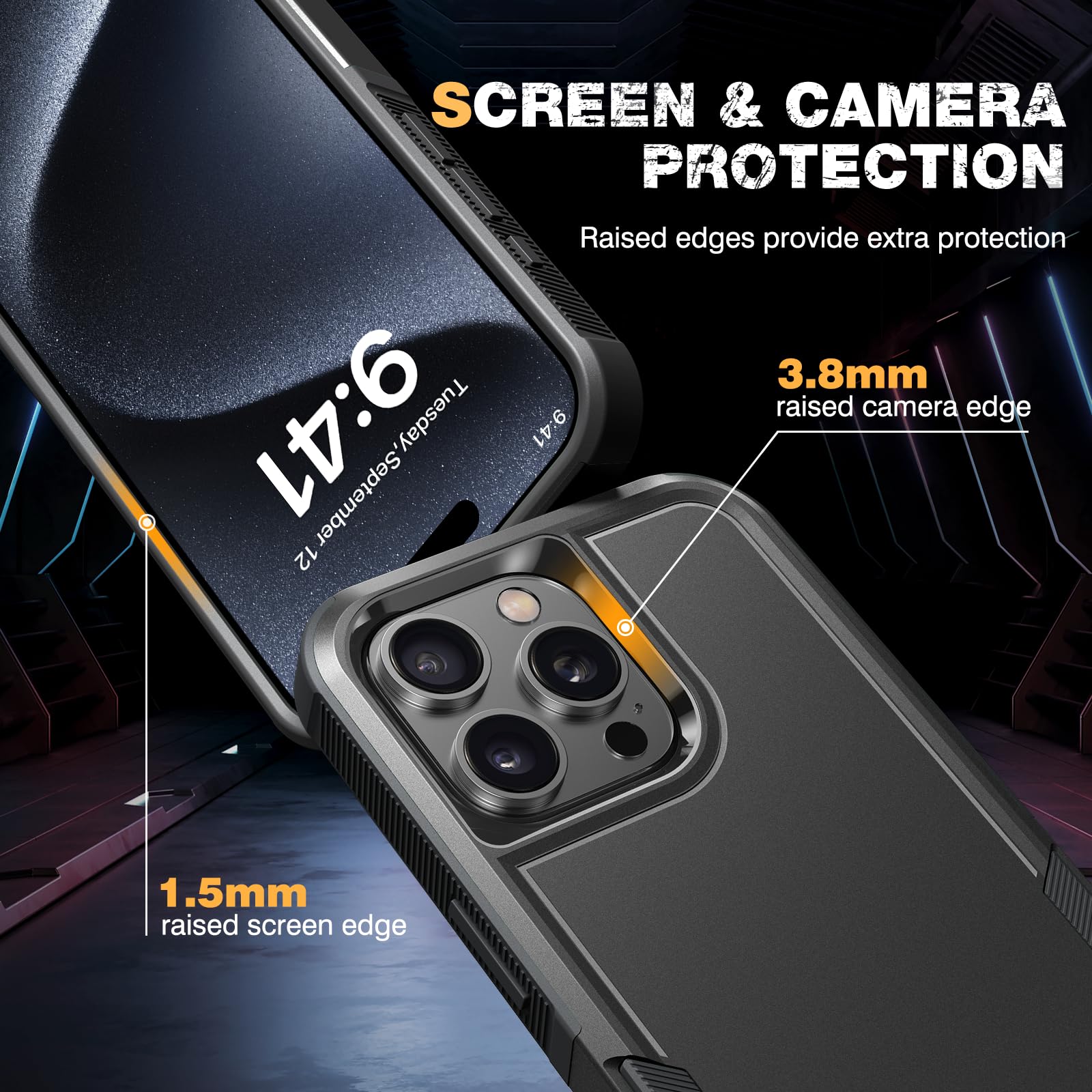 Diaclara Designed For Iphone 15 Pro Case, [With Privacy Screen Protector] [Anti Spy] [Military Grade Drop Protection] Heavy Duty