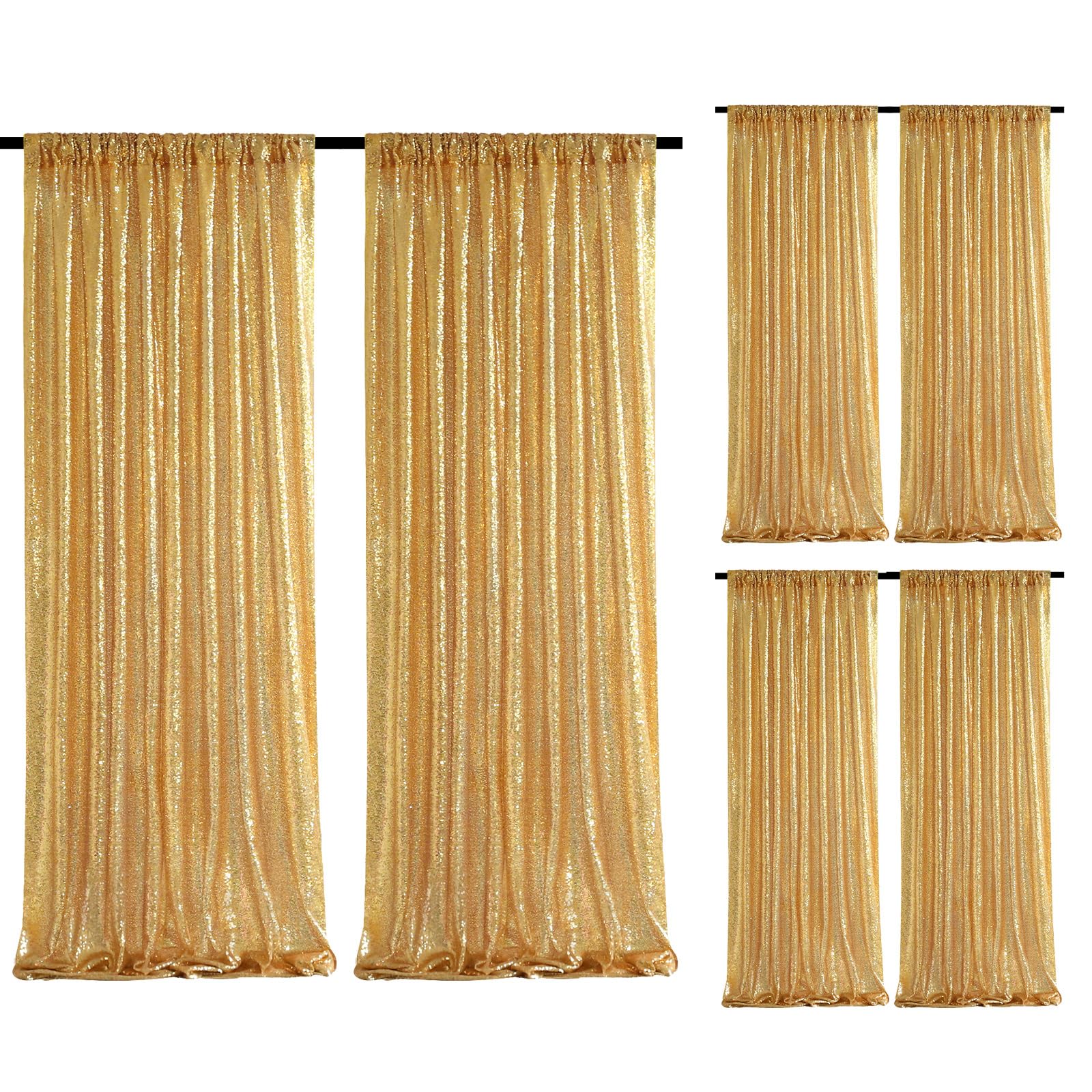 Gold Sequin Backdrop Curtains 2Ftx8Ft Glitter Party Backdrop 6 Pieces Sparkly Fabric Curtains For Wedding Stage Background Decor