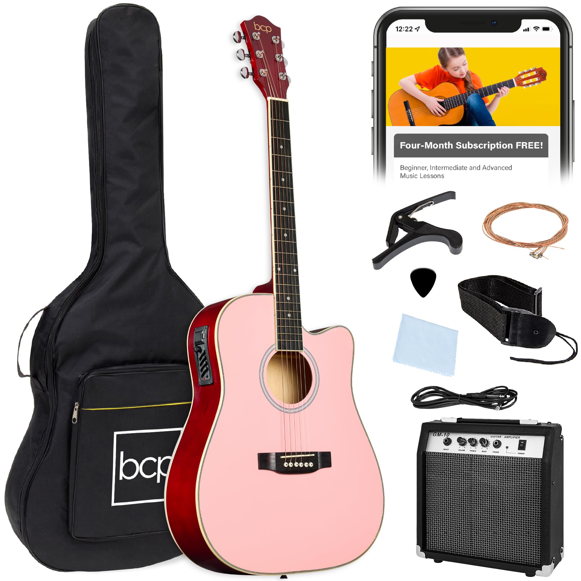 Best Choice Products Beginner Acoustic Electric Guitar Starter Set w/ 41in, All Wood Cutaway Design, Gig Bag, Strap, Picks - Pin