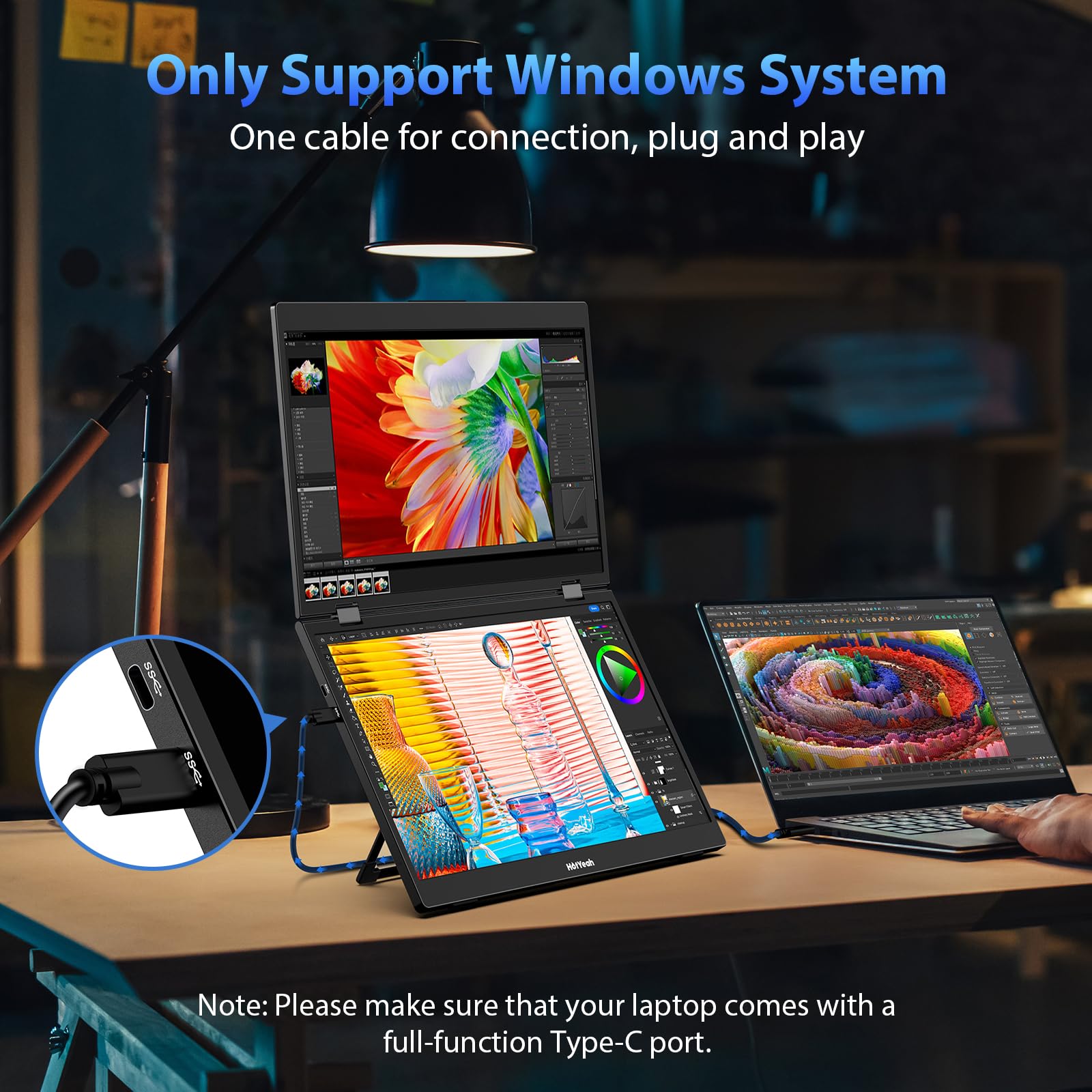 Hotyeah Triple Laptop Screen Extender, 15.6 1080P Fhd Ips Folding Stacked Portable Dual Monitor, Usb C Travel Extended Computer