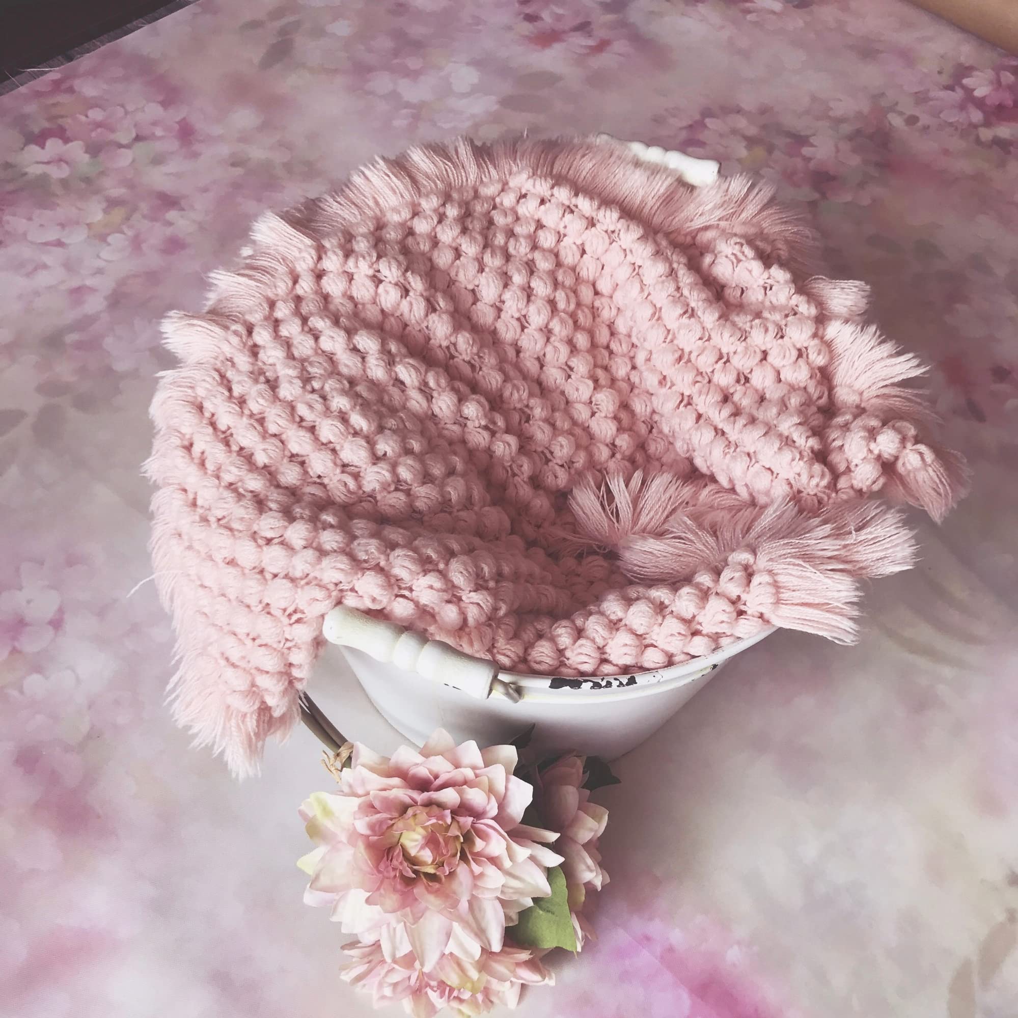 Zeroest Baby Photography Props Basket Braid Wool Wrap Newborn Photo Shoot Baskets Filler Posing Stuffer Background Blanket (Pink