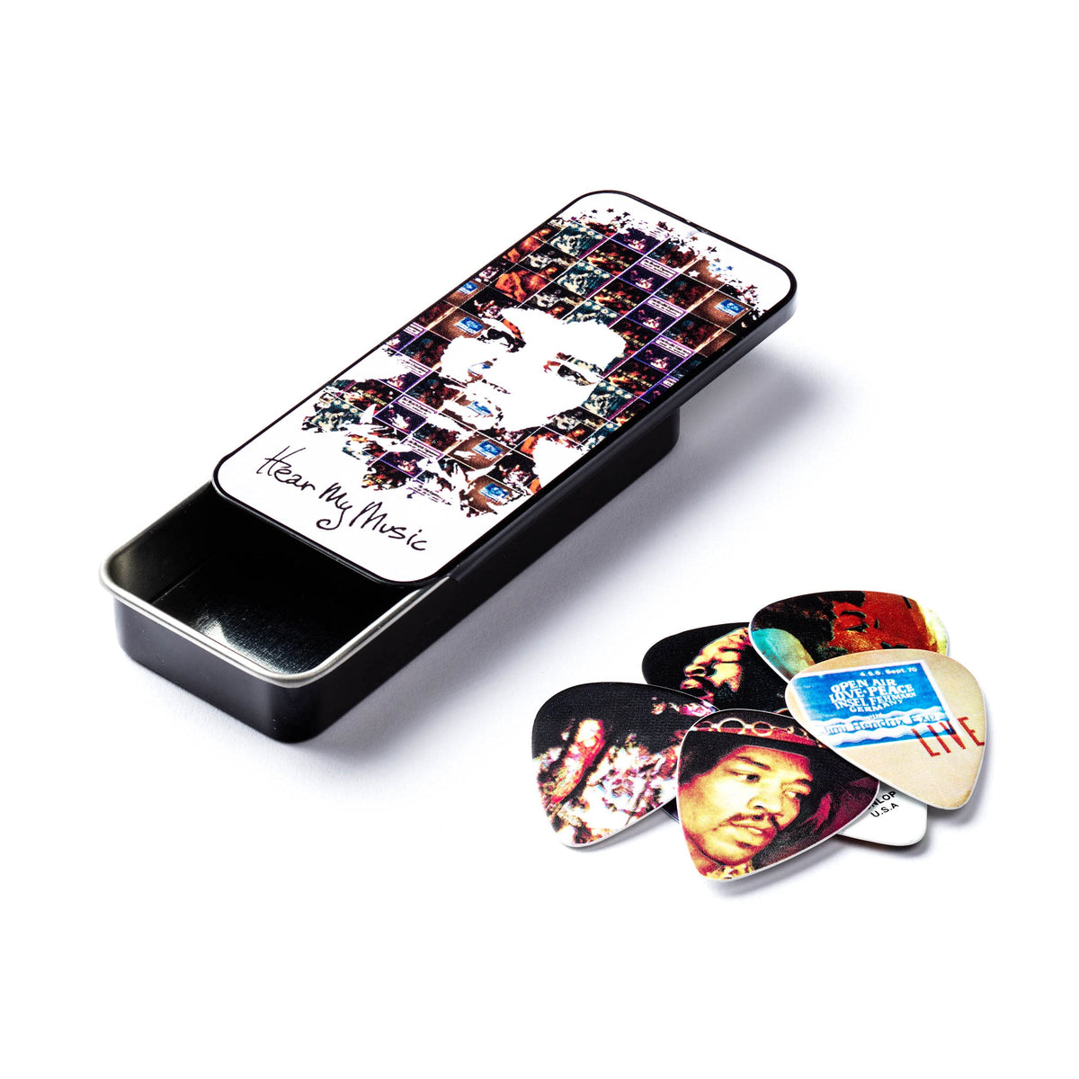 Jim Dunlop Jhpt07M Jimi Hendrix Hear My Music Pick Tin, Assorted, Medium, 6 Picks/Tin