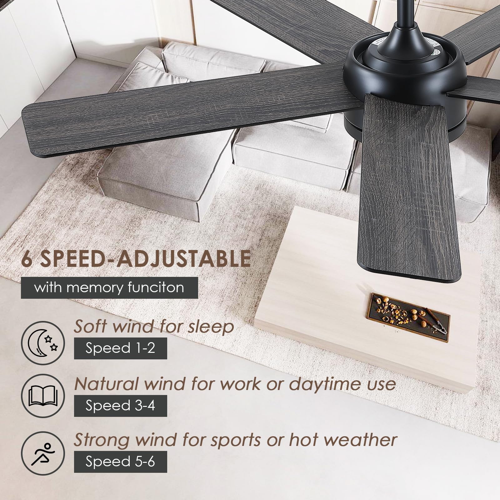 Chesur 46'' Black Ceiling Fans With Lights   Low Profile Ceiling Fan With Lights And Remote/App, 5 Dual Sided Blades, Reversible