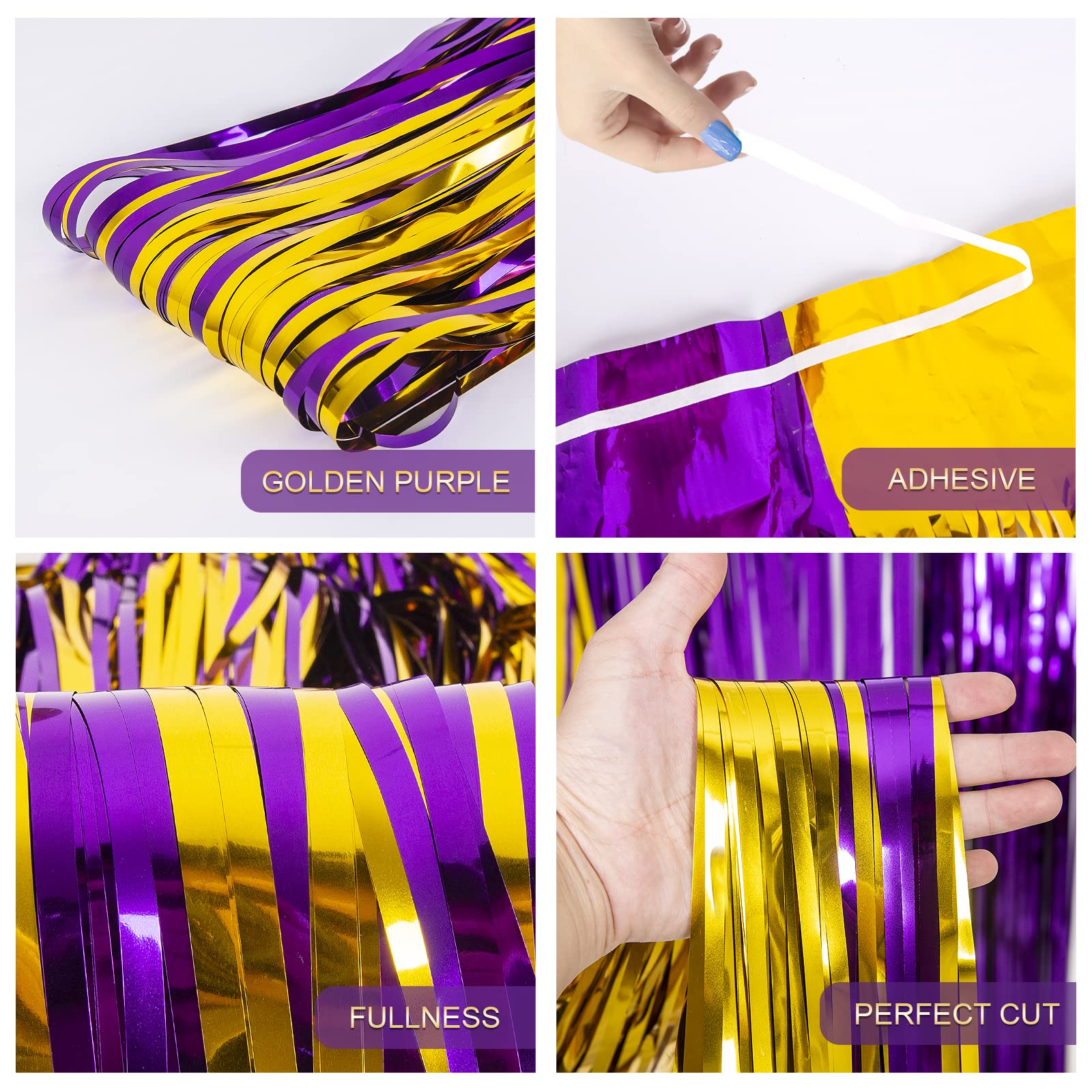 Lolstar 2 Pack Purple And Gold 2024 Graduation Party Decorations, 3.3X6.6 Ft Foil Fringe Curtain, Tinsel Graduation Photo Booth