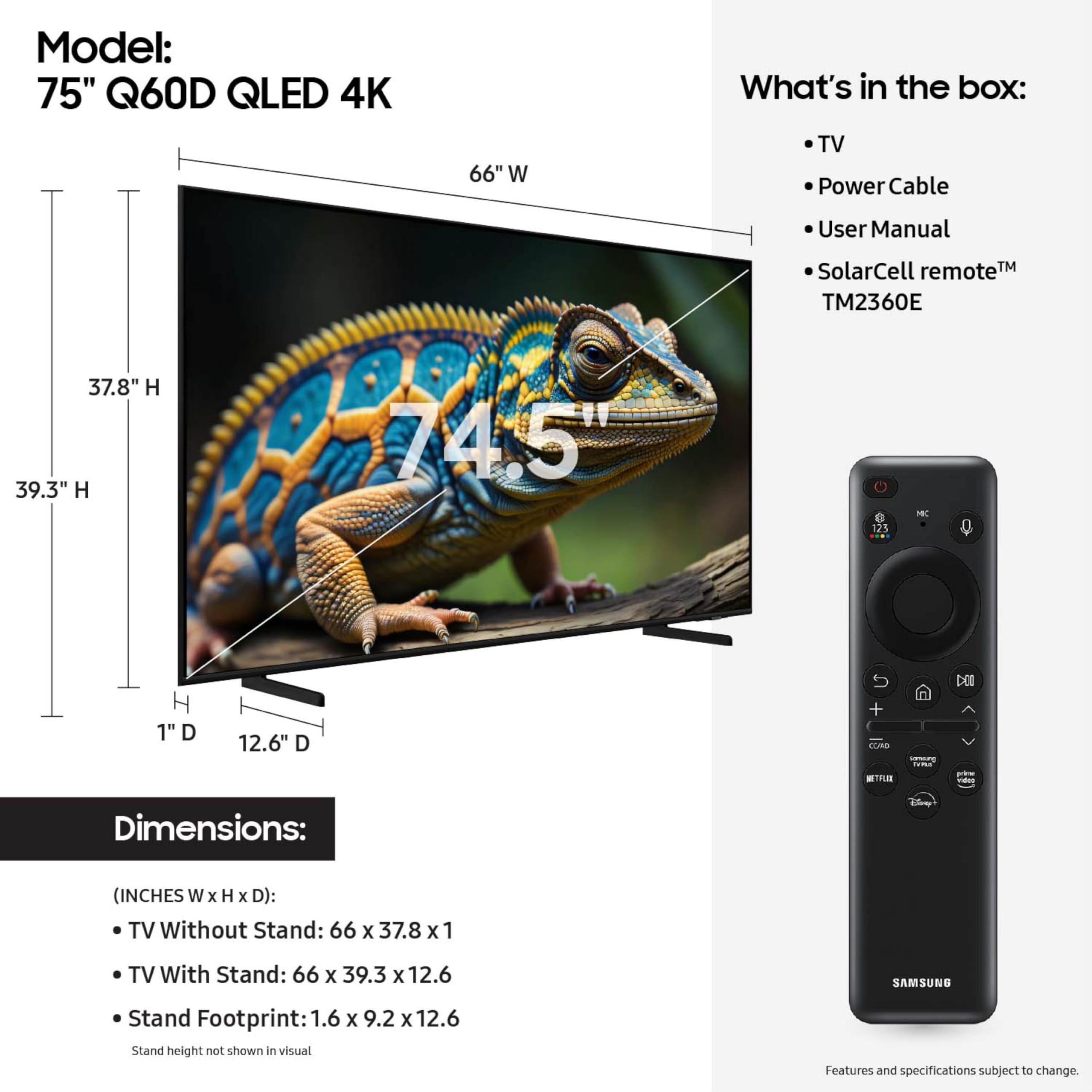 Samsung 75 Inch Class Qled 4K Q60D Series Quantum Hdr Smart Tv W/Object Tracking Sound Lite, Motion Xcelerator, Slim Design, Gam
