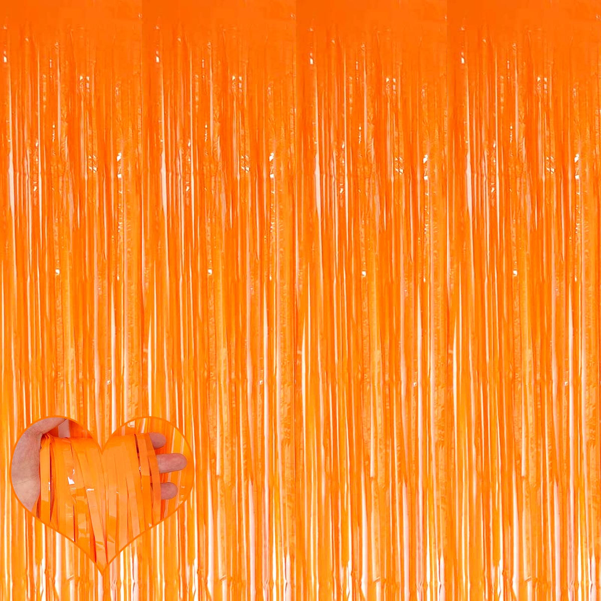 4 Pack Orange Fringe Curtain Backdrop, 3.2Ft X 9.8Ft Metallic Tinsel Foil Fringe Streamers Curtains Background For Photo Booth B