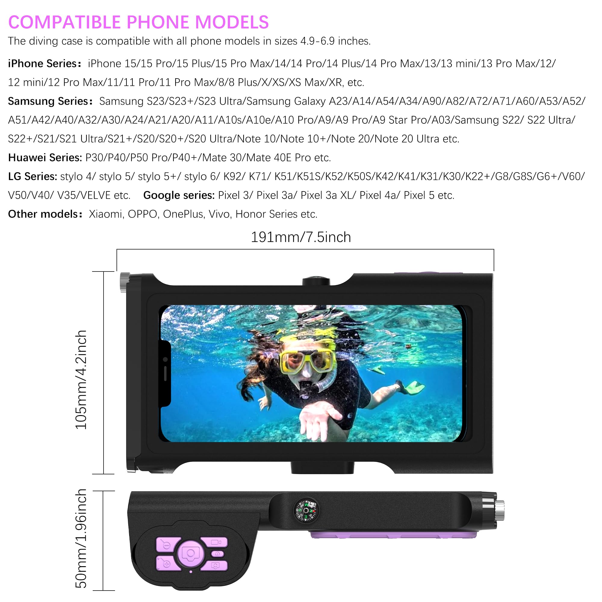 Shellbox Case Diving Case 3Rd Gen For Samsung Galaxy/Phone Series, Universal Phones [4.9 6.9 Inch], Snorkeling 15M/50Ft,With Com