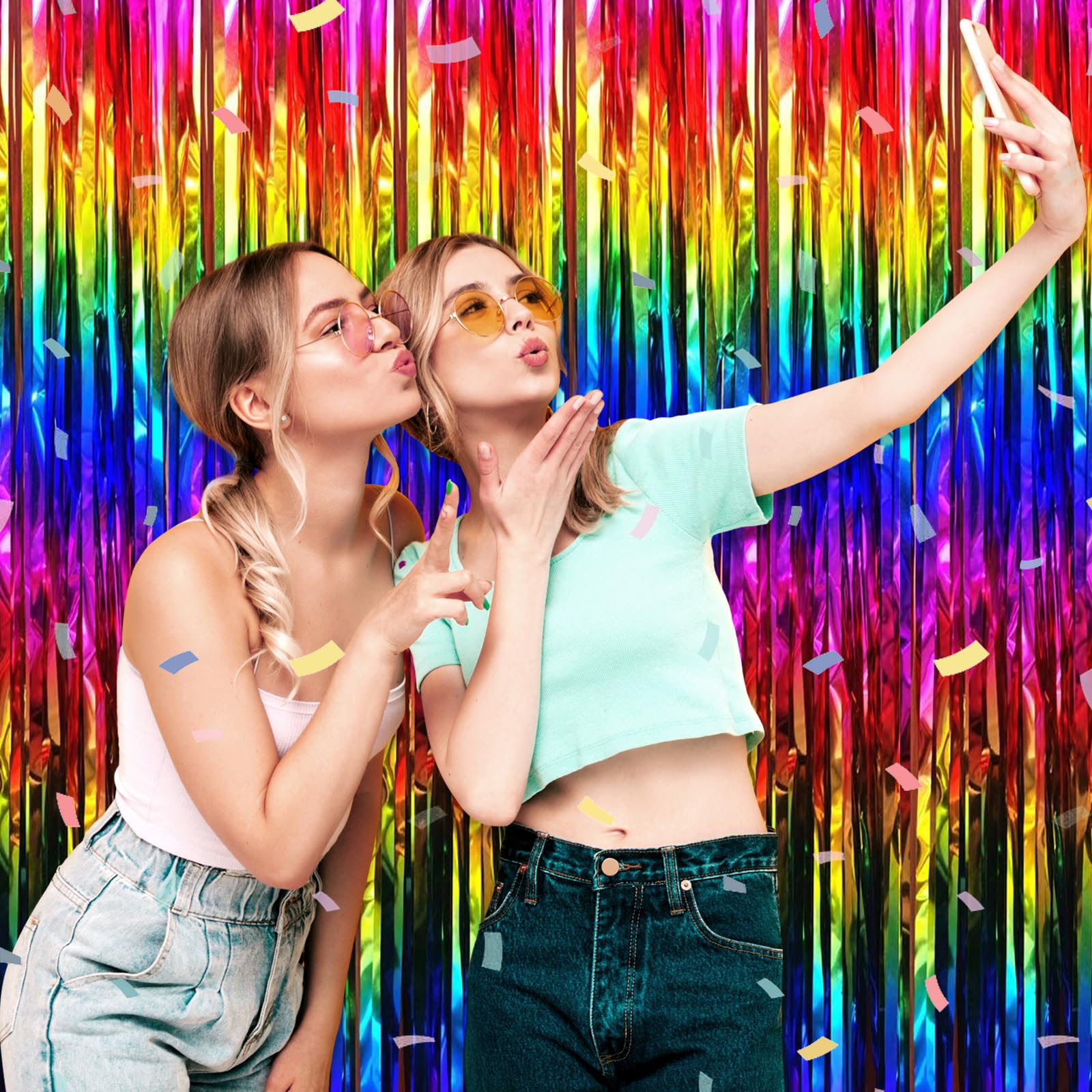 3 Pack Rainbow Foil Fringe Curtain Backdrop, 3.28Ft X 9.8Ft Metallic Tinsel Foil Fringe Streamer Curtains For Photo Booth, Chris