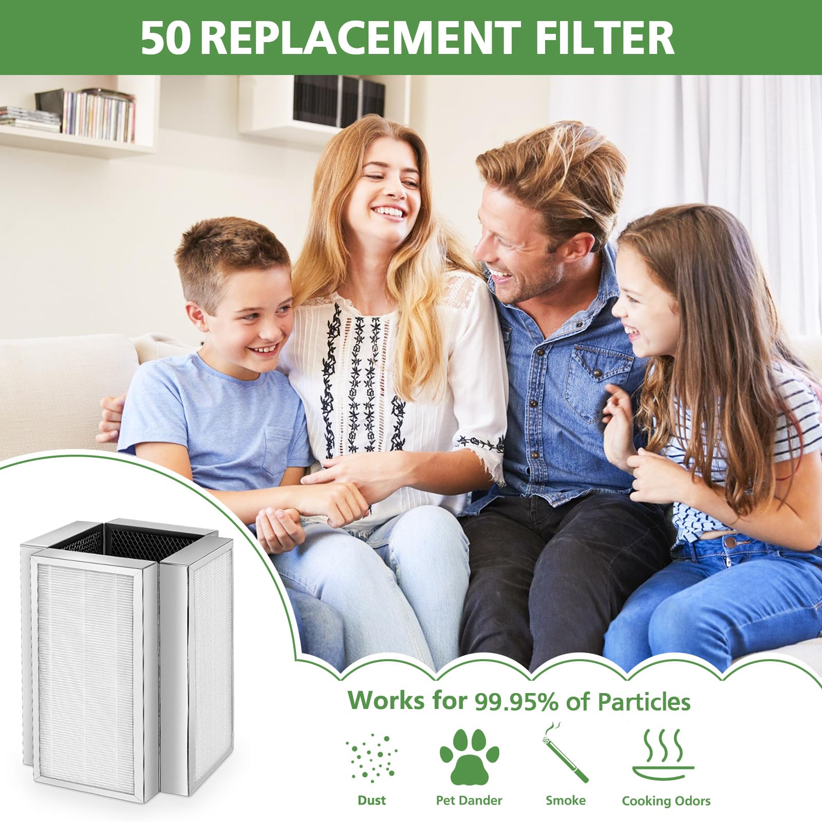 50 True Hepa Replacement Filters Compatible With Air Puri Fier, 3 In 1 Pre Filters, H13 True Hepa And Activated Carbon Filter Fo