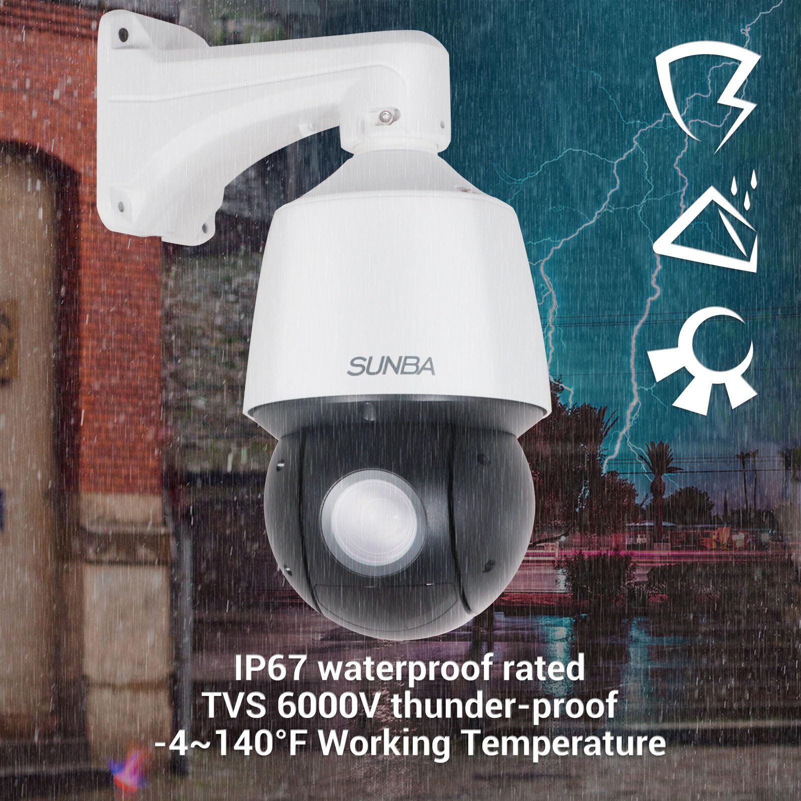 Sunba Auto Tracking Ptz Camera Poe+ Outdoor, 4Mp 25X Optical Zoom Smart Security Dome, Rtmp For Youtube Live Streaming, Two Way