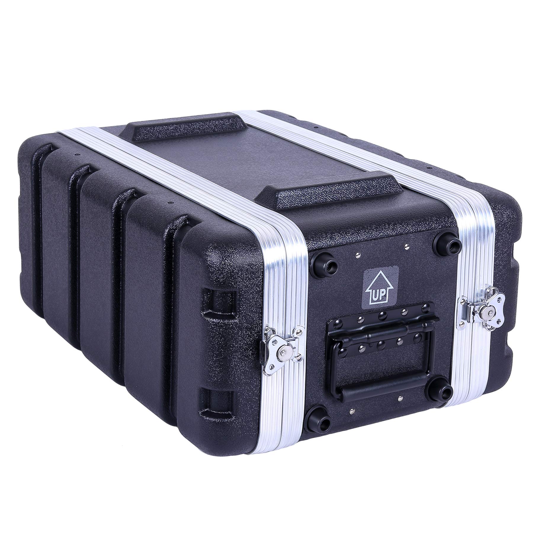 Crossrock Stackable 4U Rack Case, Shallow 14.25    Depth, Polyethylene Hard-Shell Construction With Heavy Duty Hardware-Black(Cr