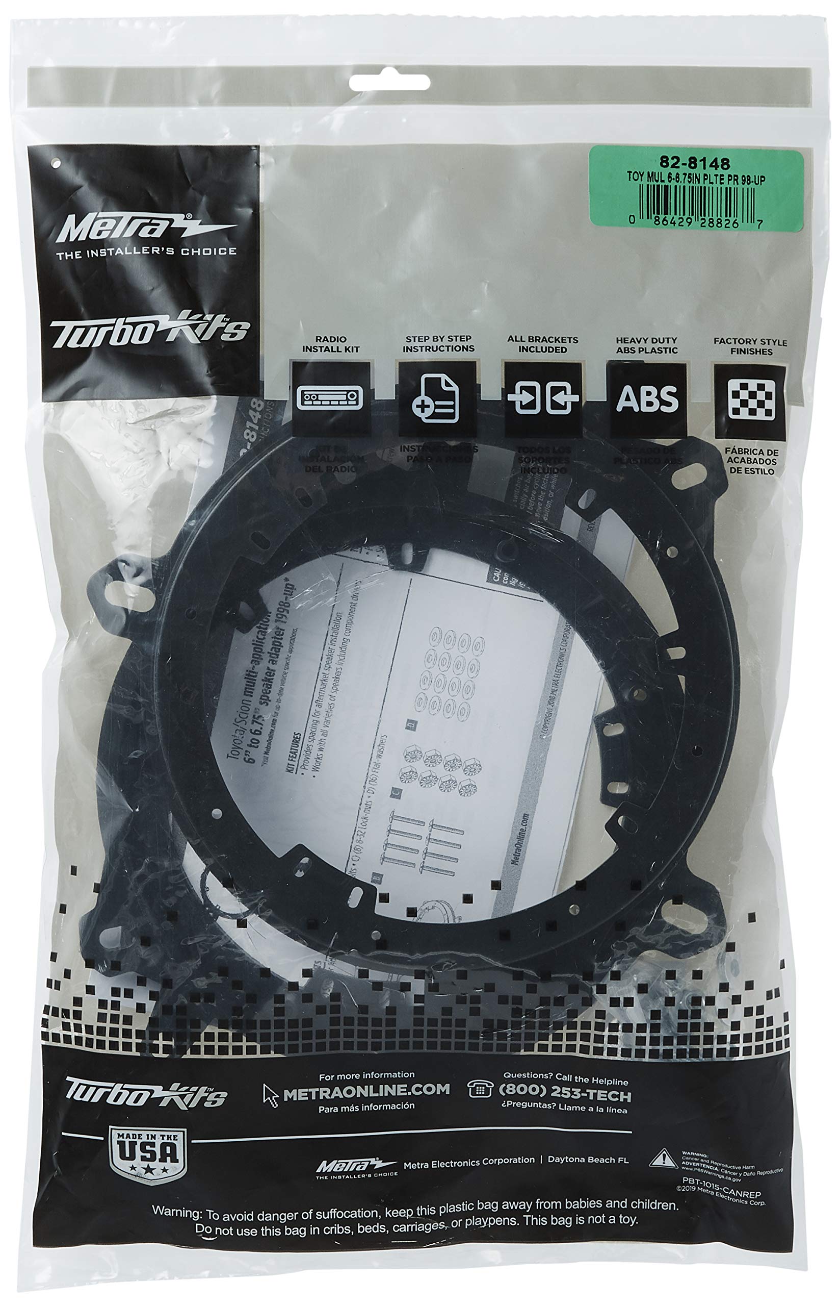 Metra Electronics 82 8148 6'' To 6 3/4'' Speaker Adapter For Select Toyota/Lexus/Scion 1998 Up Vehicles, Black