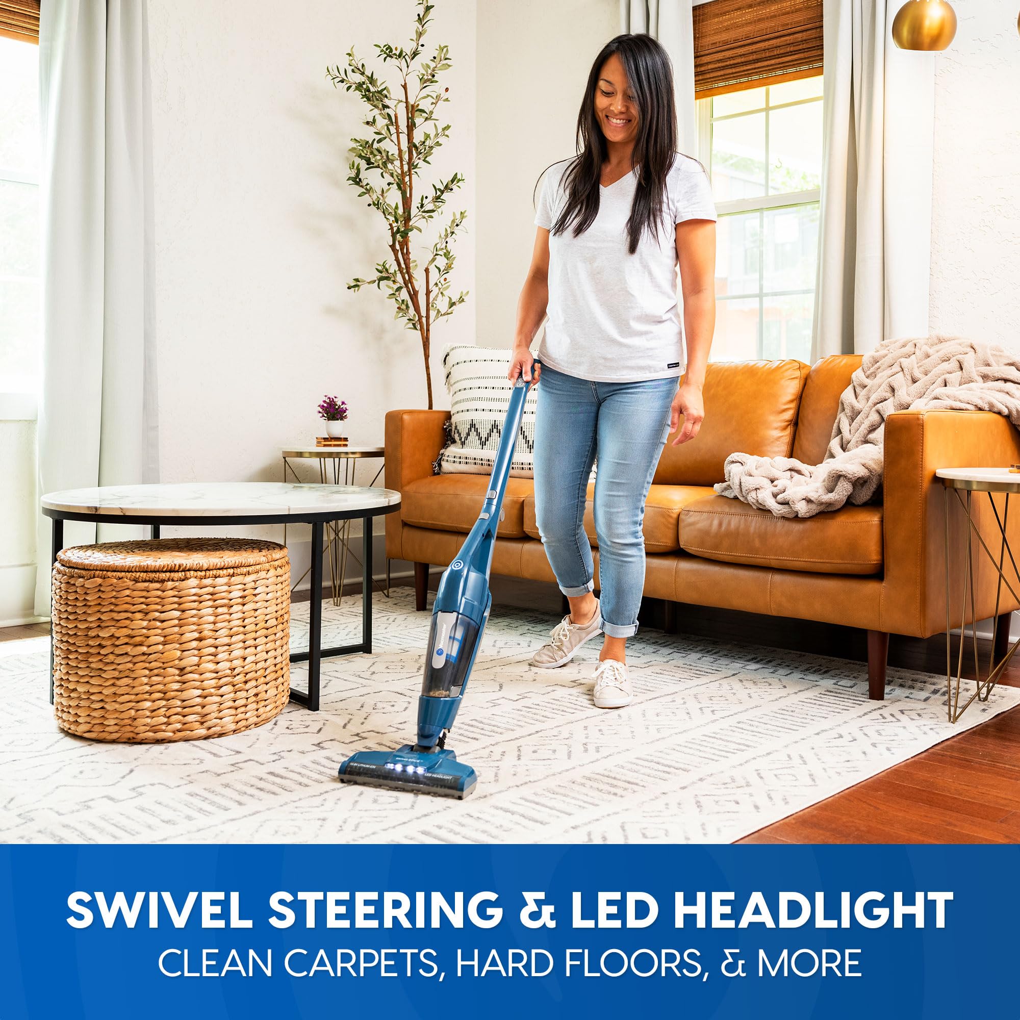 Vacmaster Portable 10.8V 2 In 1 Cordless Stick Lightweight Vacuum Cleaner With 2 Speed Power Control And Led Headlight For Hardw