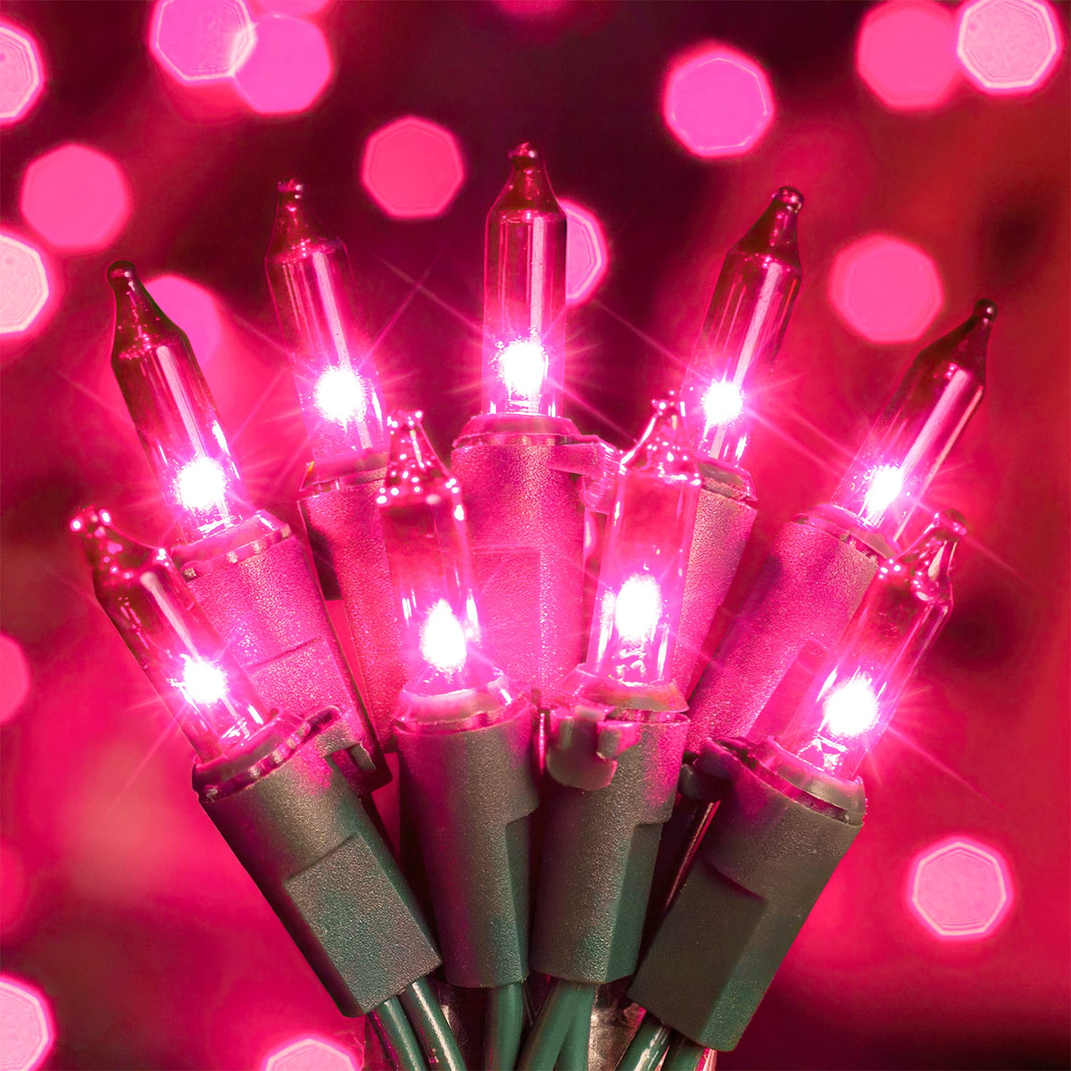 Hopolon Pink Purple Christmas Lights,2Pack 50Count Incandescent Mini String Lights Set,Green Wire 13Ft Ul Certified Xmas Tree Li